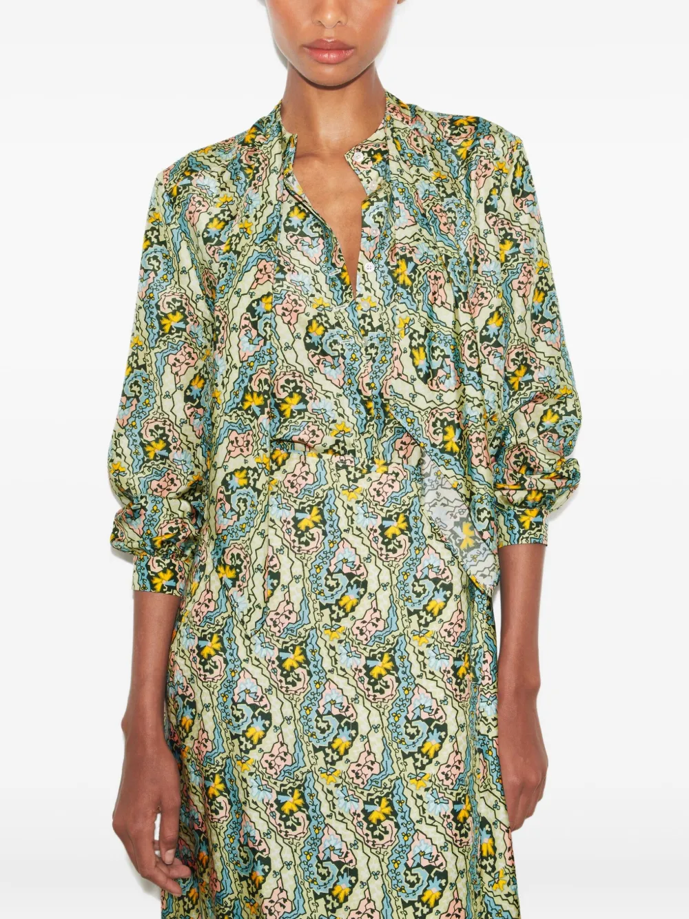 Tory Burch Paisley-print Bow Blouse In Green