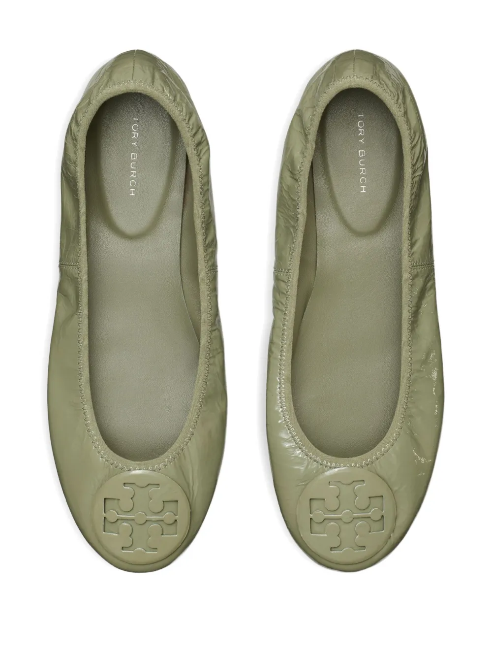 Tory Burch Reva Travel logo-plaque patent-leather ballet flats Green