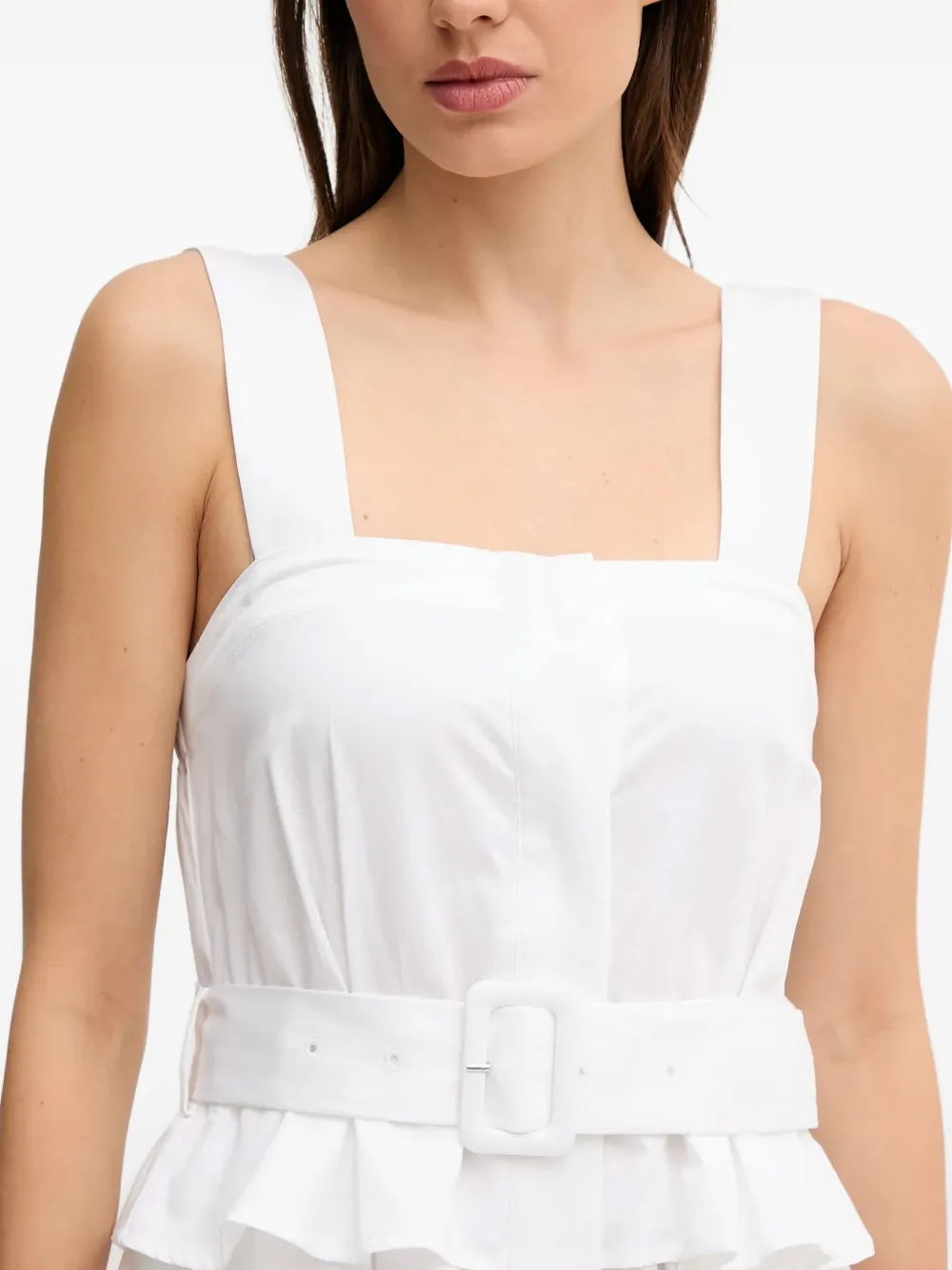 Pedro Del Hierro Midi-jurk met ceintuur en vierkante hals Wit