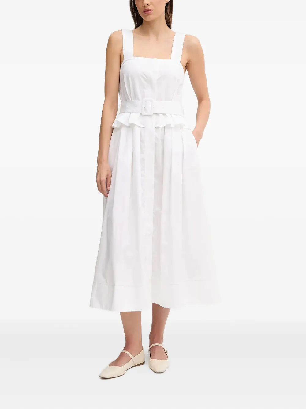 Pedro Del Hierro Midi-jurk met ceintuur en vierkante hals Wit