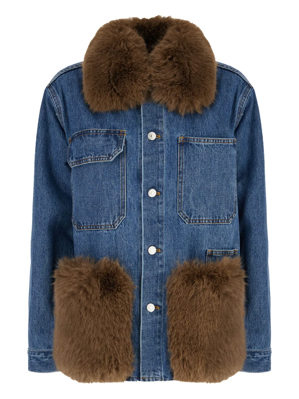 Ava Adore faux-fur trimmed denim jacket | Blue | Image 1