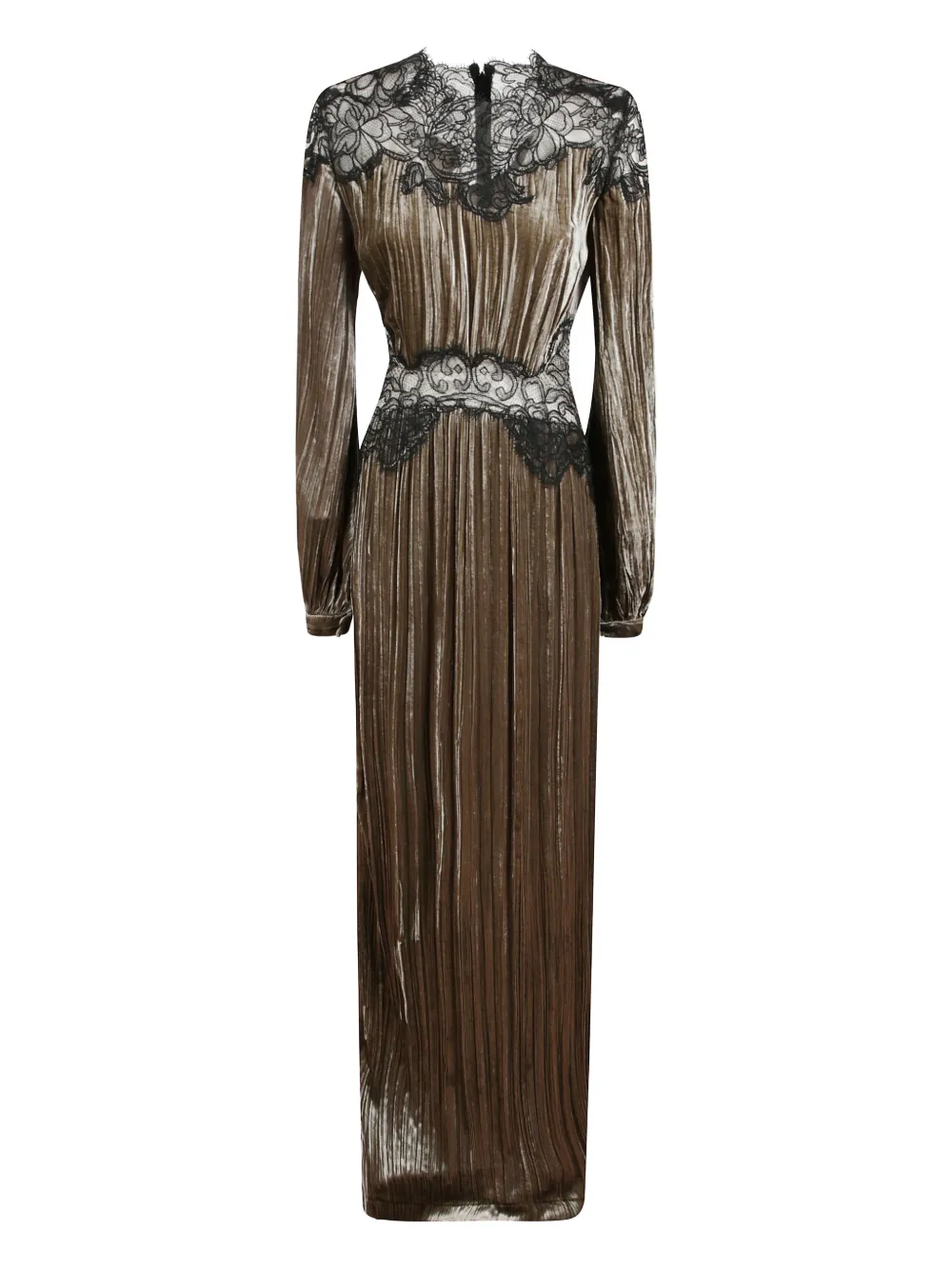 Costarellos Senna Lace-detail Pleated Maxi Dress In Brown