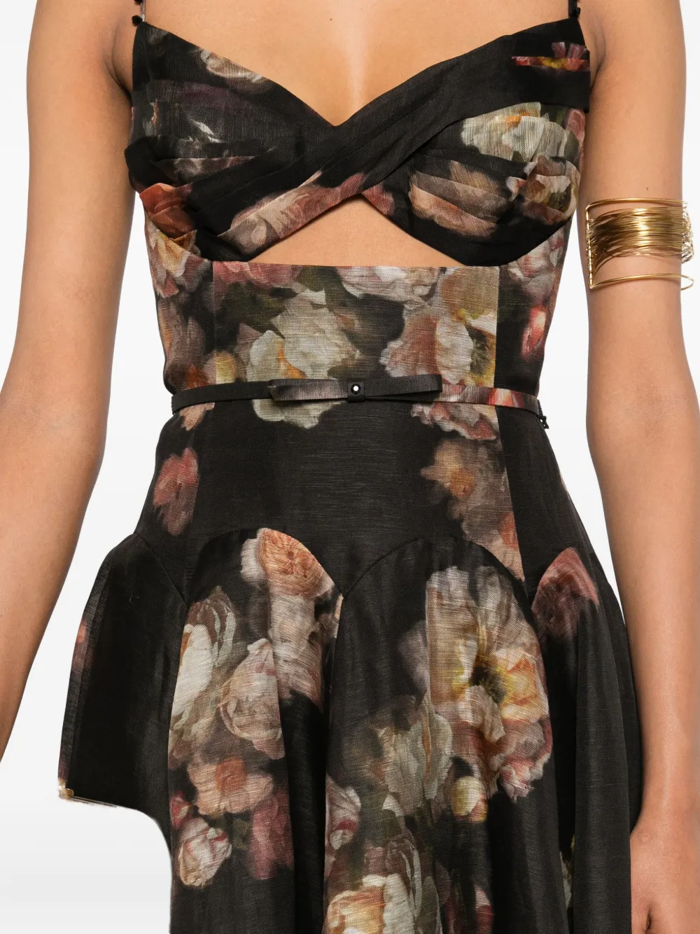 ZIMMERMANN Hypnotic Twist floral-print midi dress Zwart