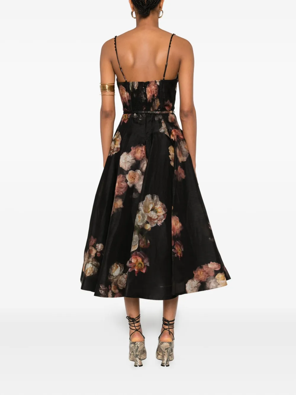 ZIMMERMANN Hypnotic Twist floral-print midi dress Zwart