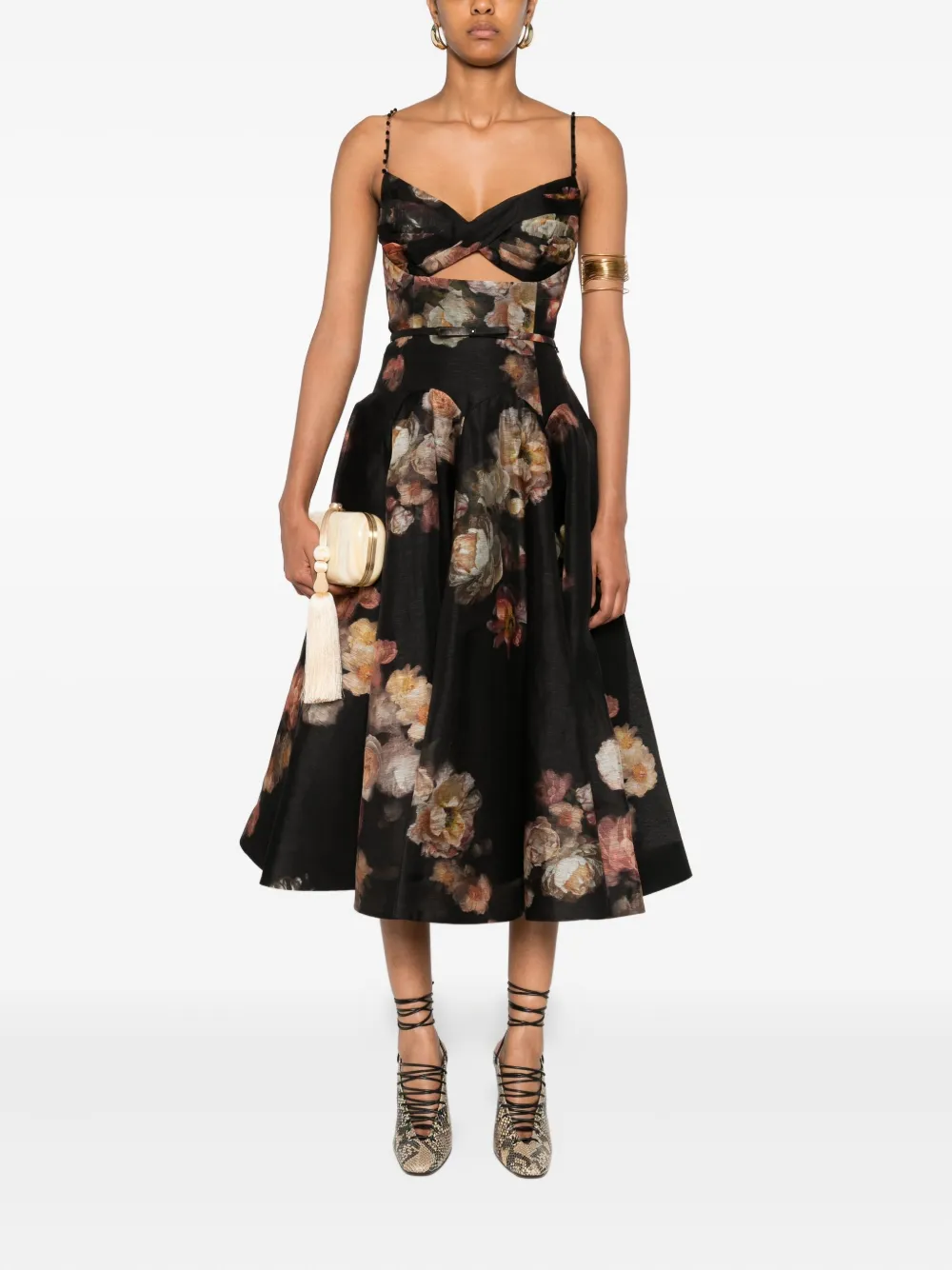 ZIMMERMANN Hypnotic Twist floral-print midi dress Zwart
