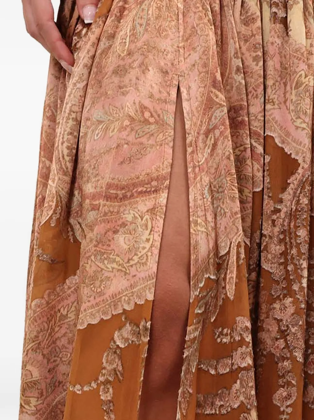 ZIMMERMANN Memento Burnout maxi-rok met paisley-patroon en split - Bruin