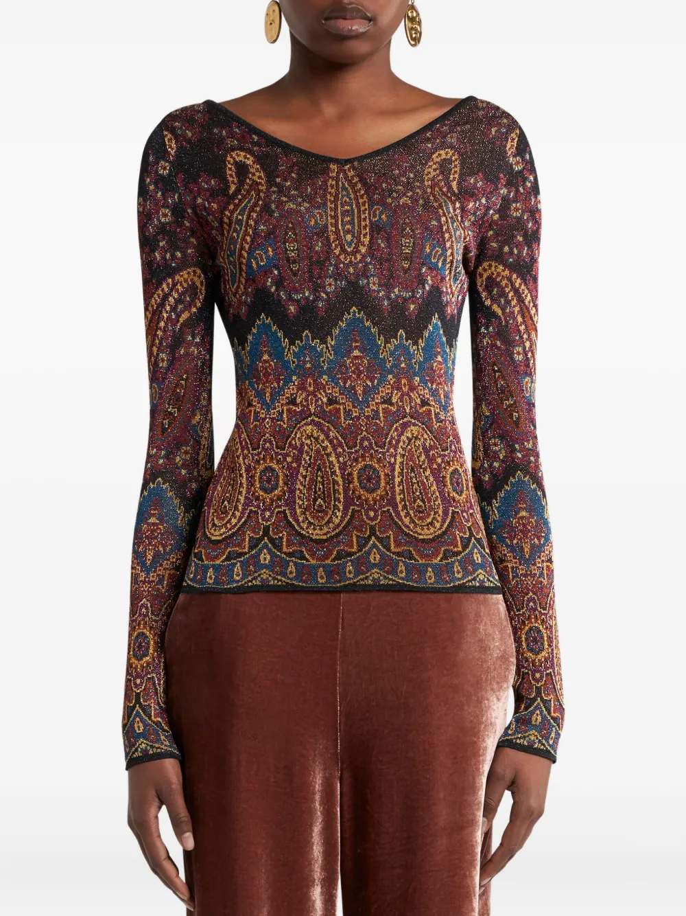 ETRO Top met V-hals en jacquard Blauw