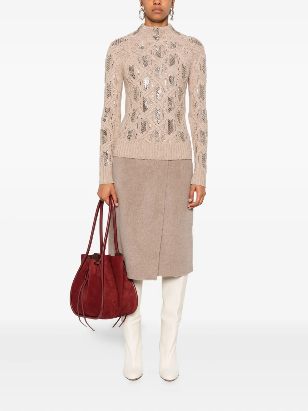 Ermanno Scervino cable-knit sequin-embellished sweater Beige