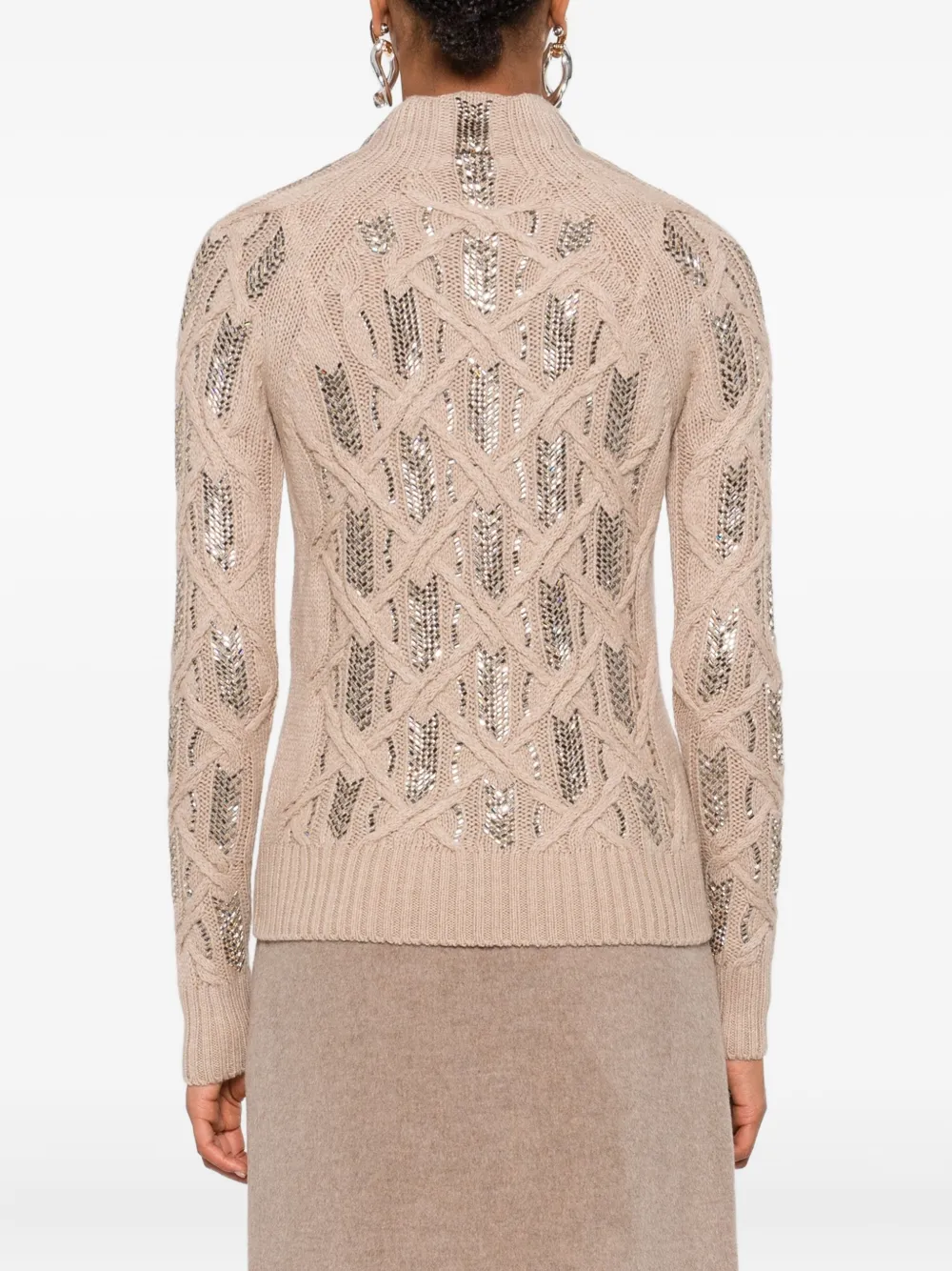 Ermanno Scervino cable-knit sequin-embellished sweater Beige