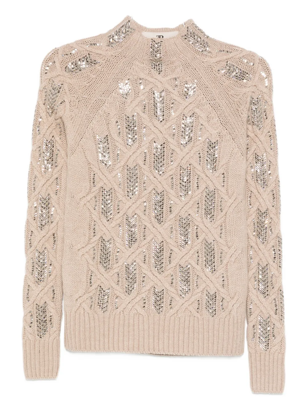 Ermanno Scervino cable-knit sequin-embellished sweater Beige