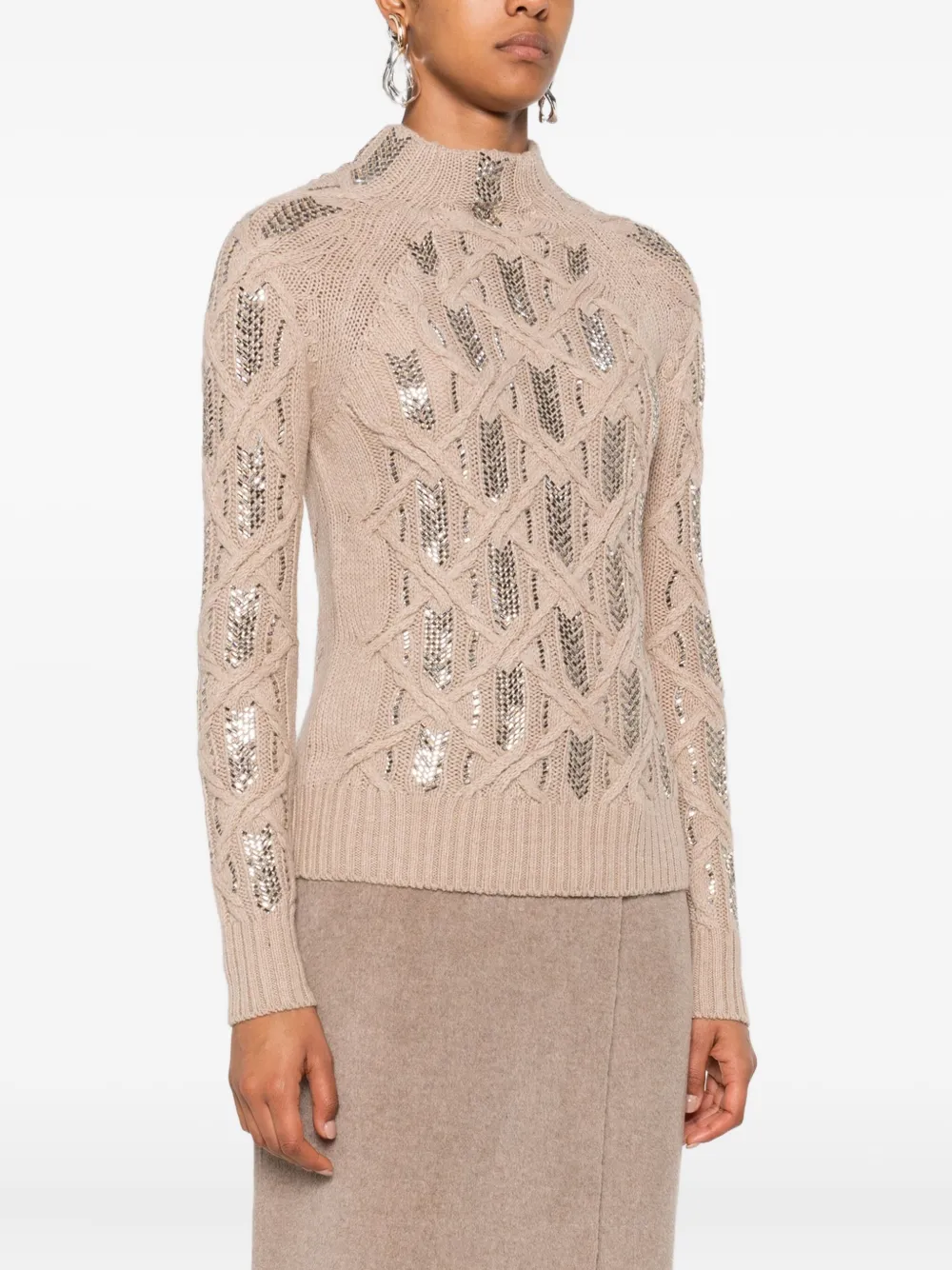 Ermanno Scervino cable-knit sequin-embellished sweater Beige