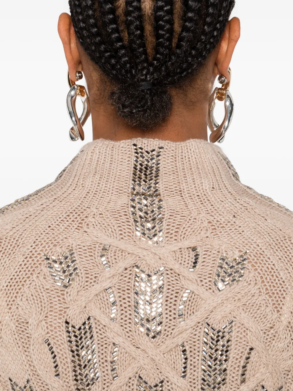 Ermanno Scervino cable-knit sequin-embellished sweater Beige