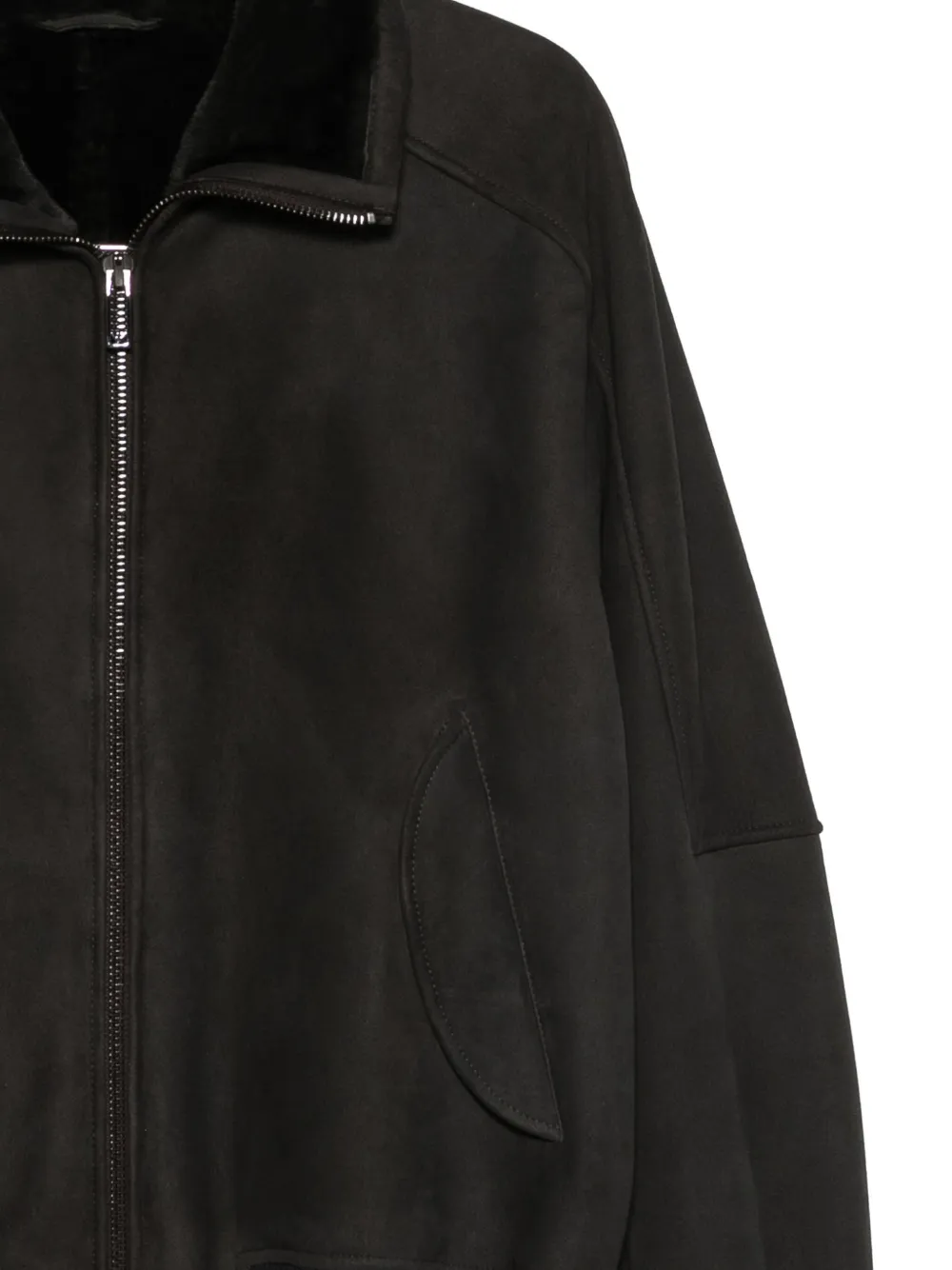 Emporio Armani Fur-collar Zip-front Jacket In Black