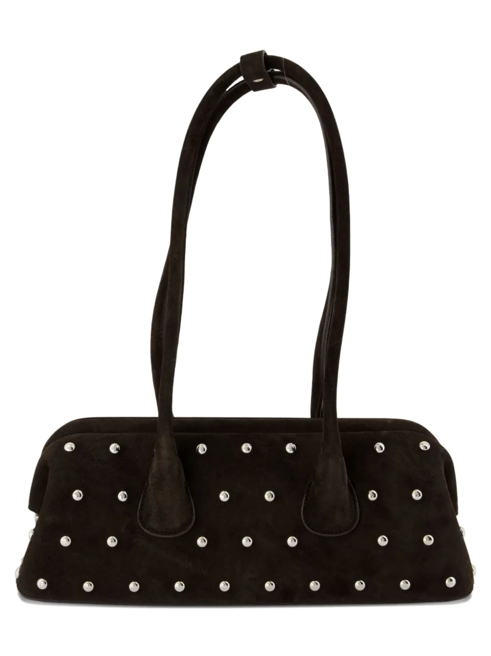 Osoi 'boat Wide Mini' Brown Shoulder Bag With Round Handles And Beaded Embellishment In Suede Woman In Black
