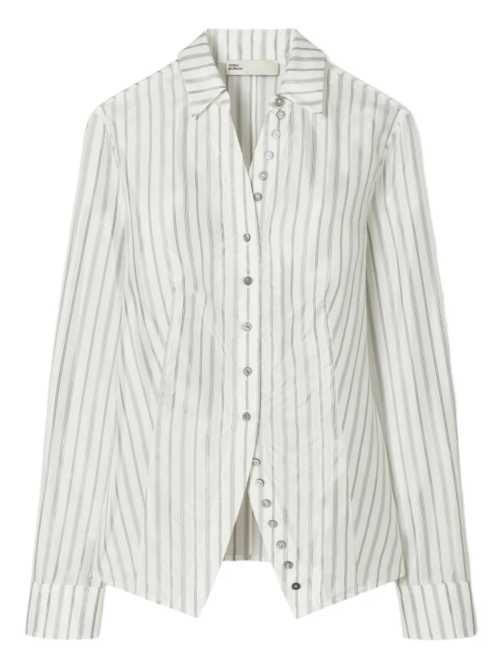 Tory Burch striped cinched button-down top | White | Image 1