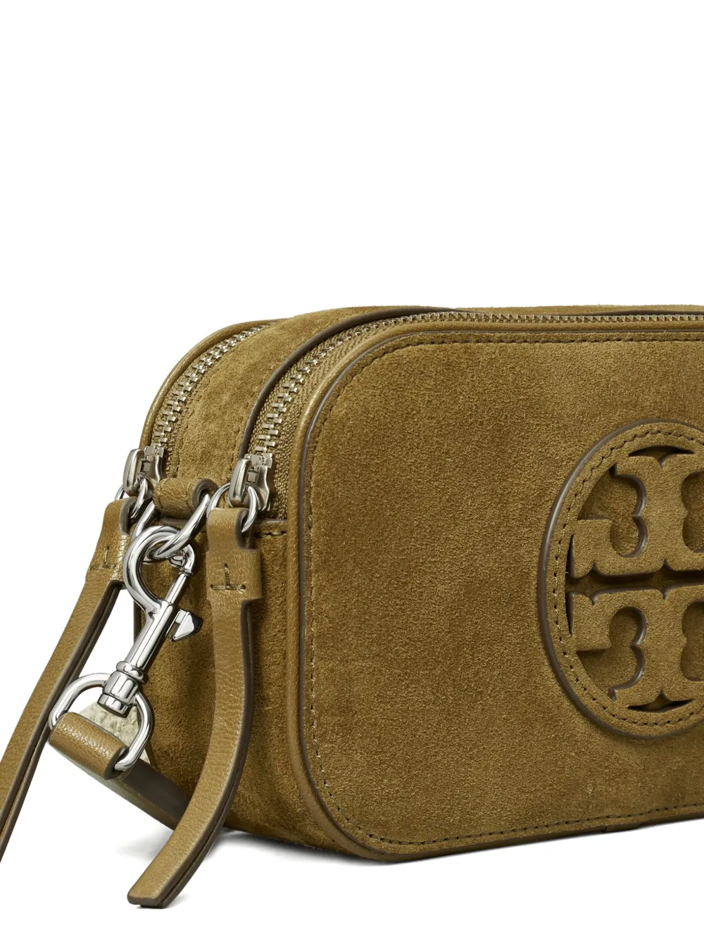 Tory Burch Miller suède crossbodytas met logoplakkaat Bruin