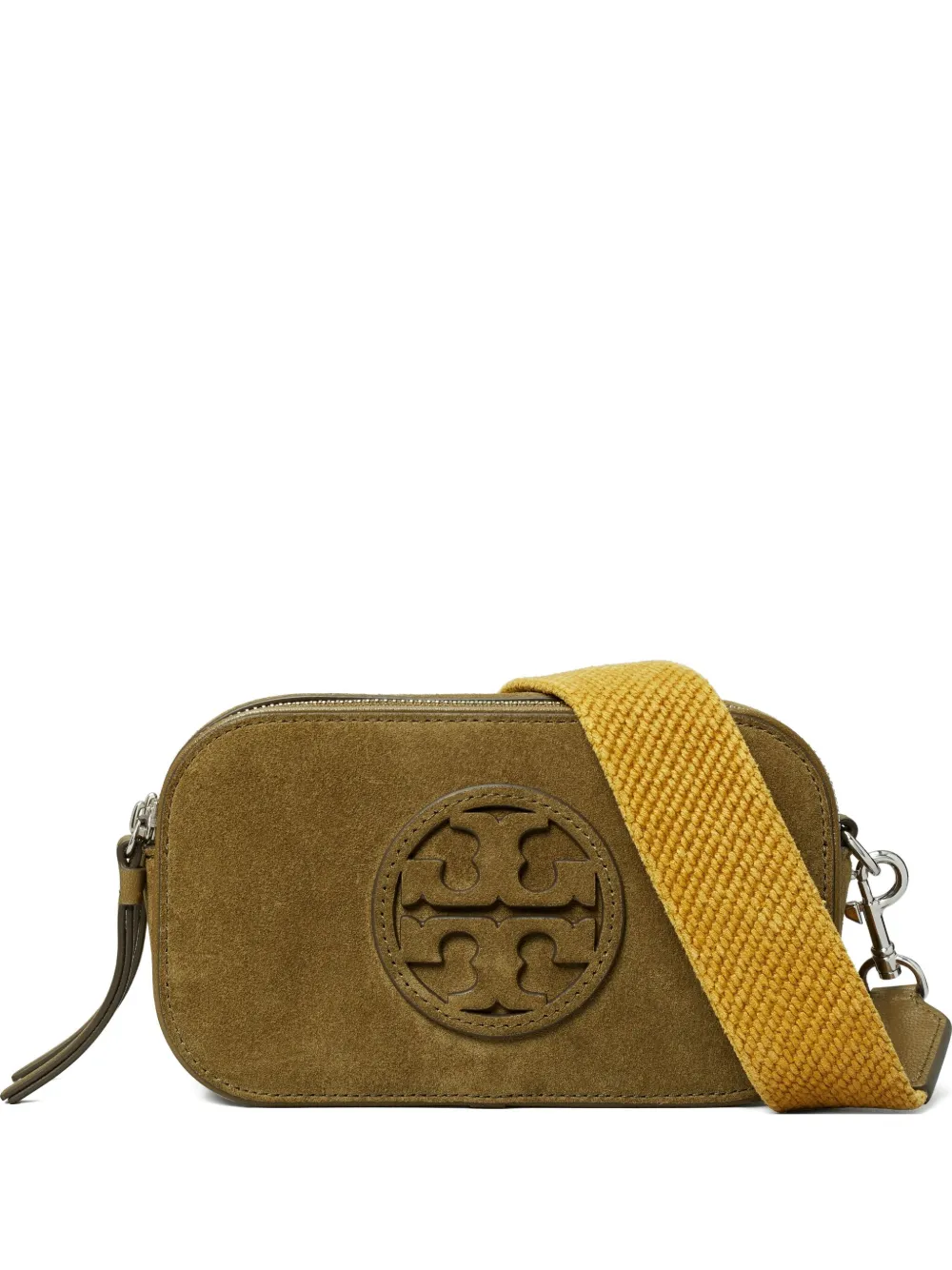 Tory Burch Miller suède crossbodytas met logoplakkaat Bruin