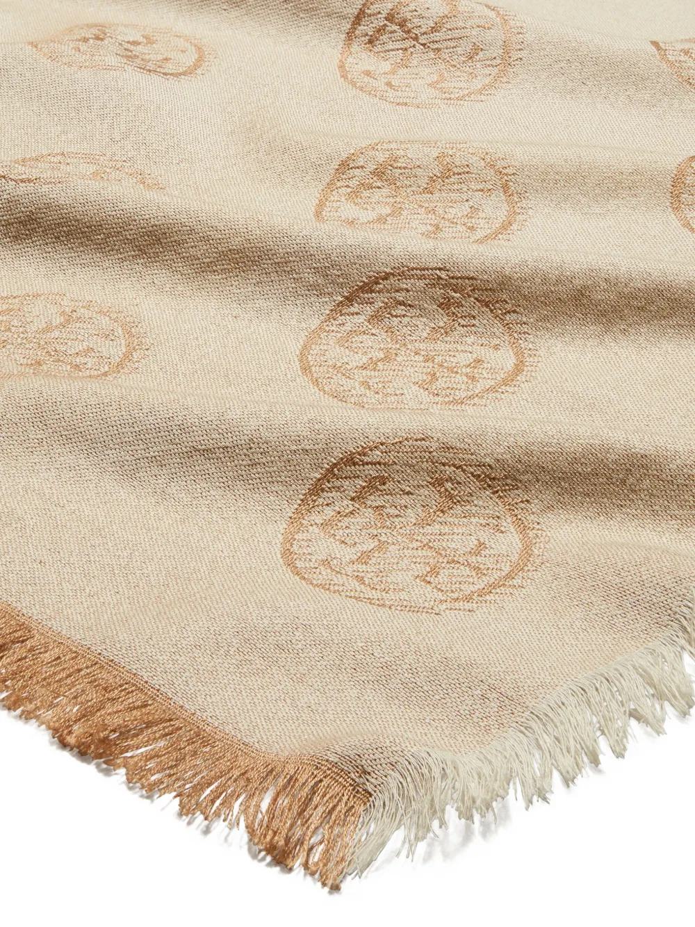 Tory Burch Medallion Logo Oblong Scarf In Neutral