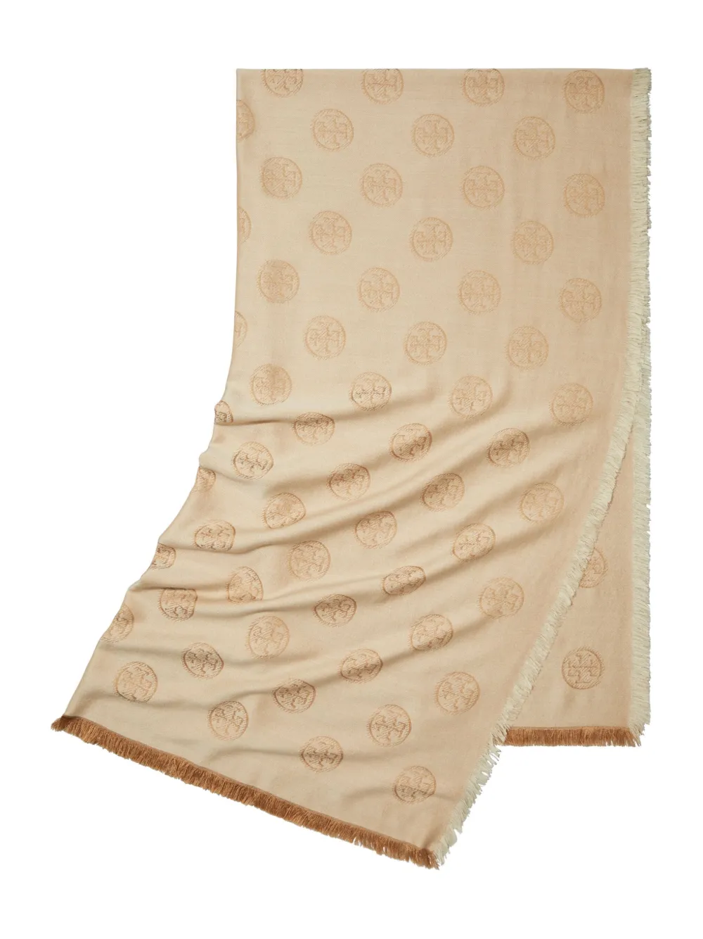 Tory Burch Medallion Logo Oblong Scarf In Neutral