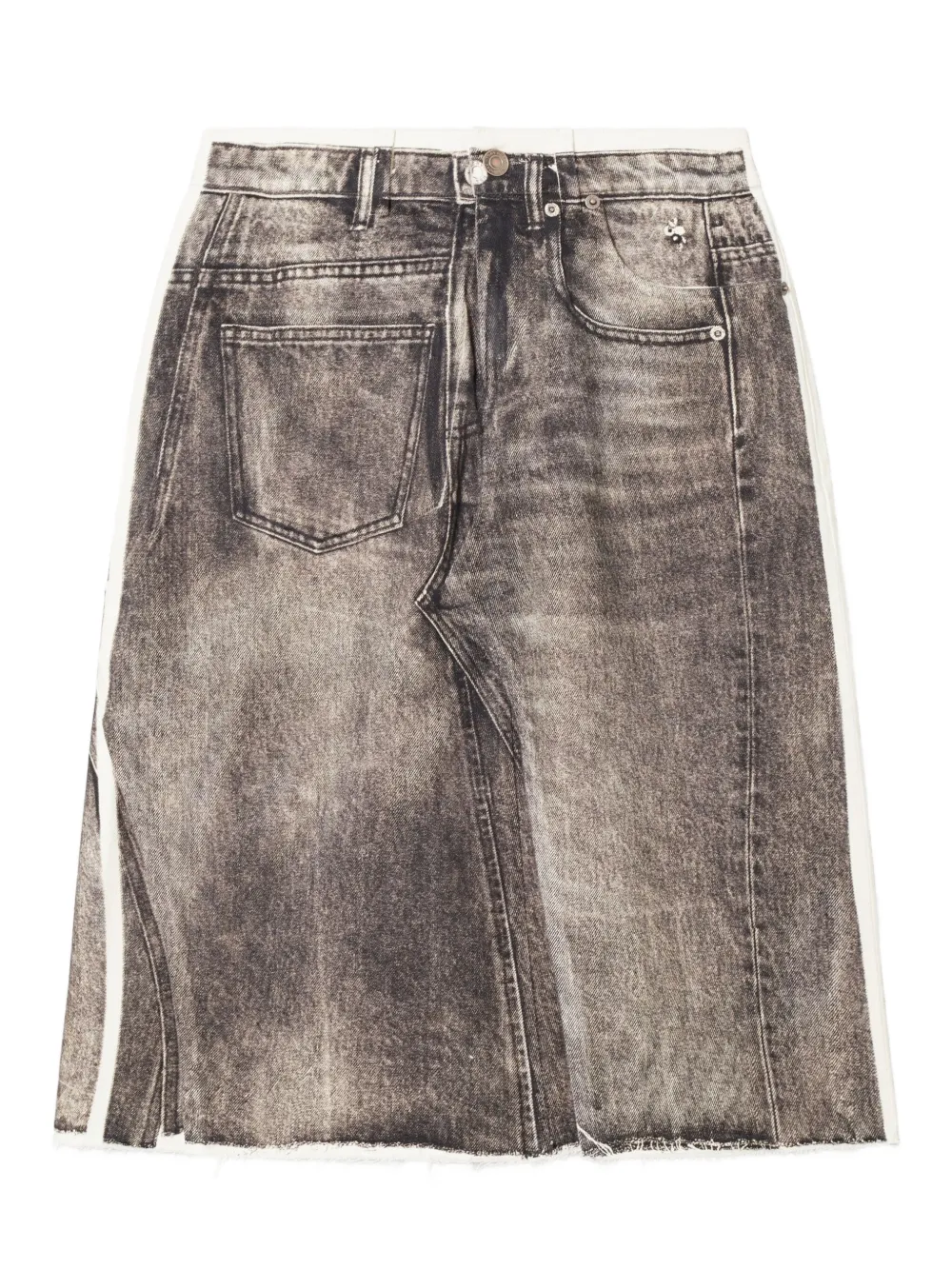 Tory Burch Panelled Frayed Denim Midi A-line Skirt In Gray