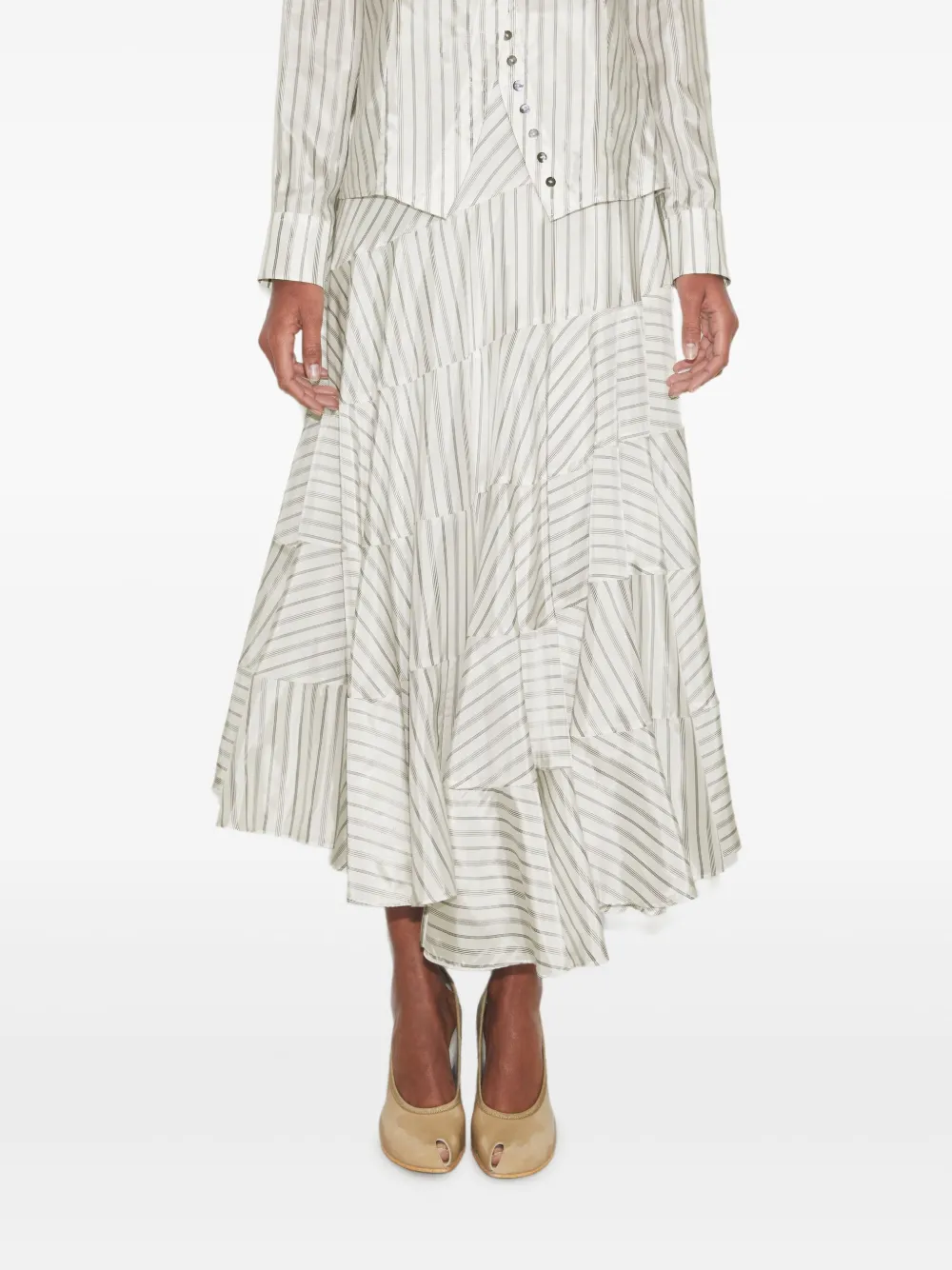 Tory Burch Asymmetrische rok met gestreept patroon Beige