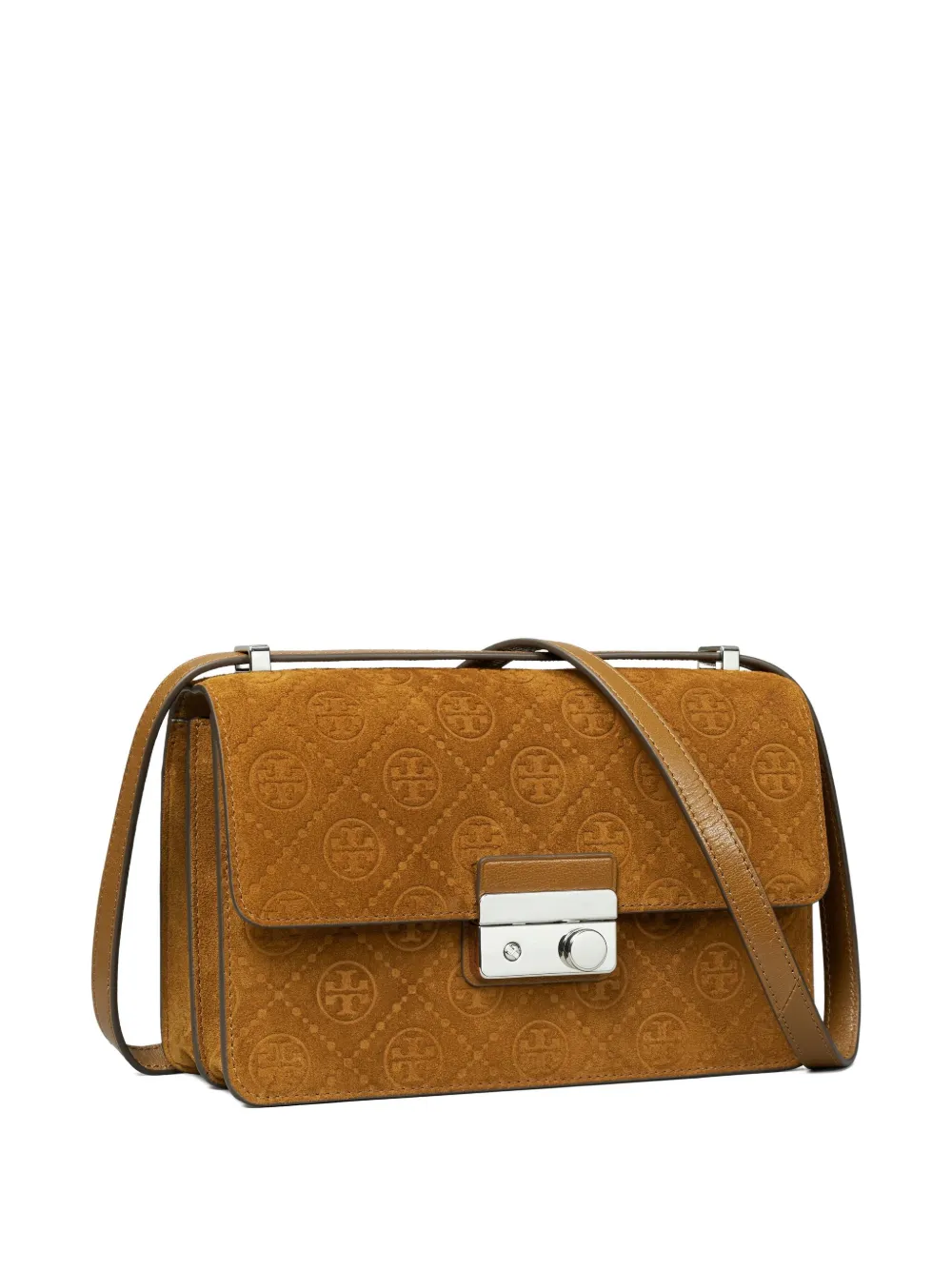 Tory Burch T Monogram Suede Shoulder Bag In Brown