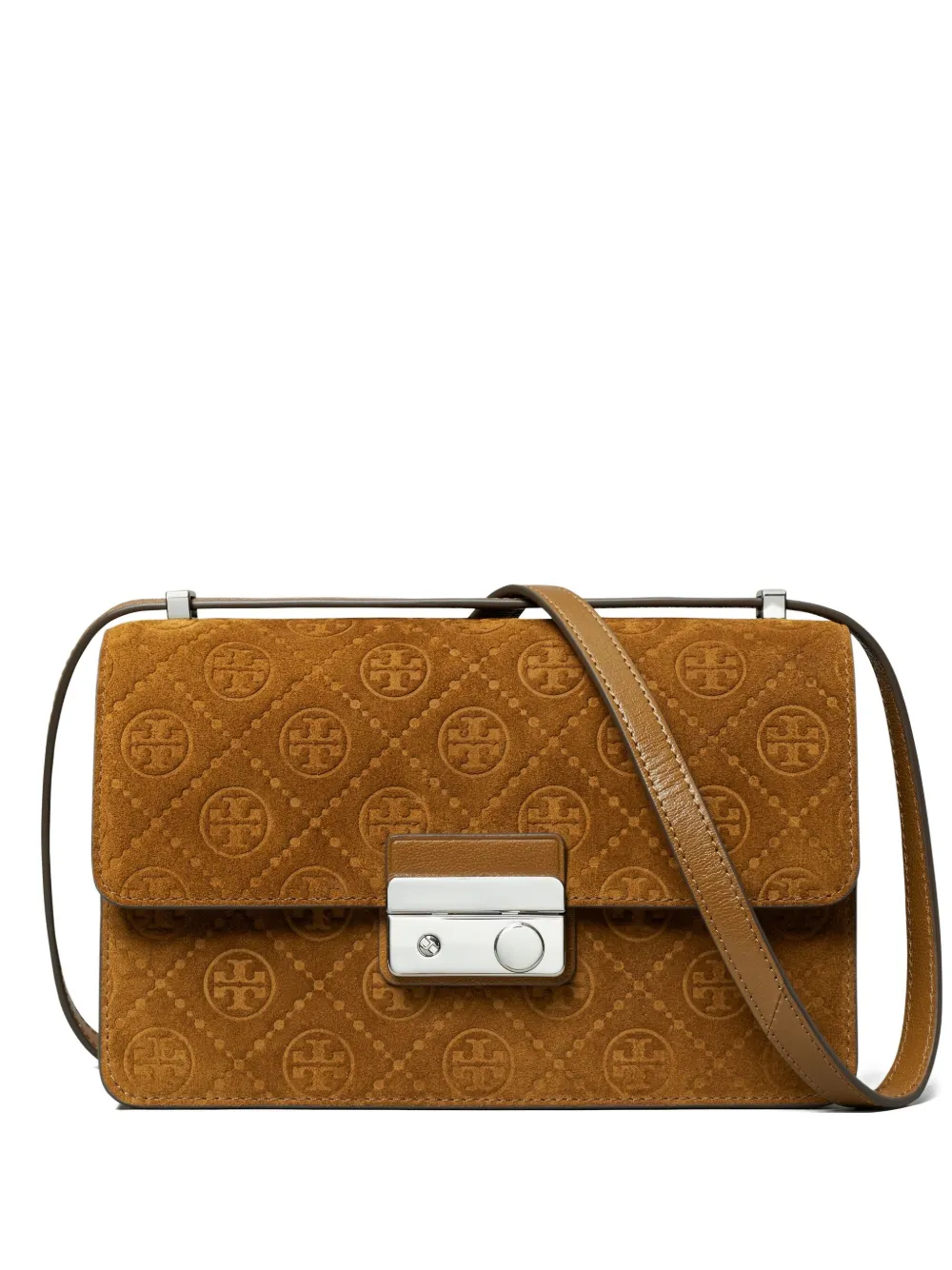 Tory Burch モノグラム スエード ショルダーバッグ - ブラウン Tory Burch モノグラム スエード ショルダーバッグ - ブラウン