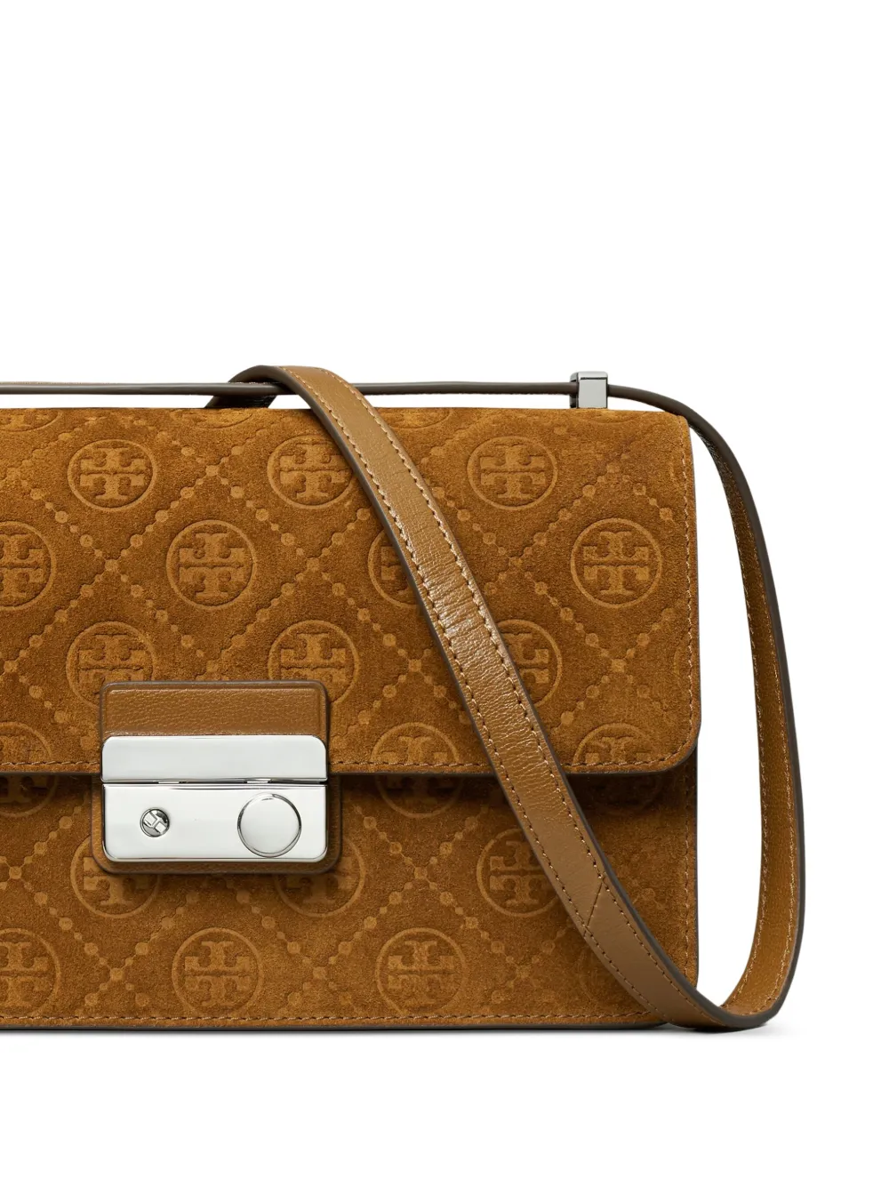 Tory Burch T Monogram Suede Shoulder Bag In Brown