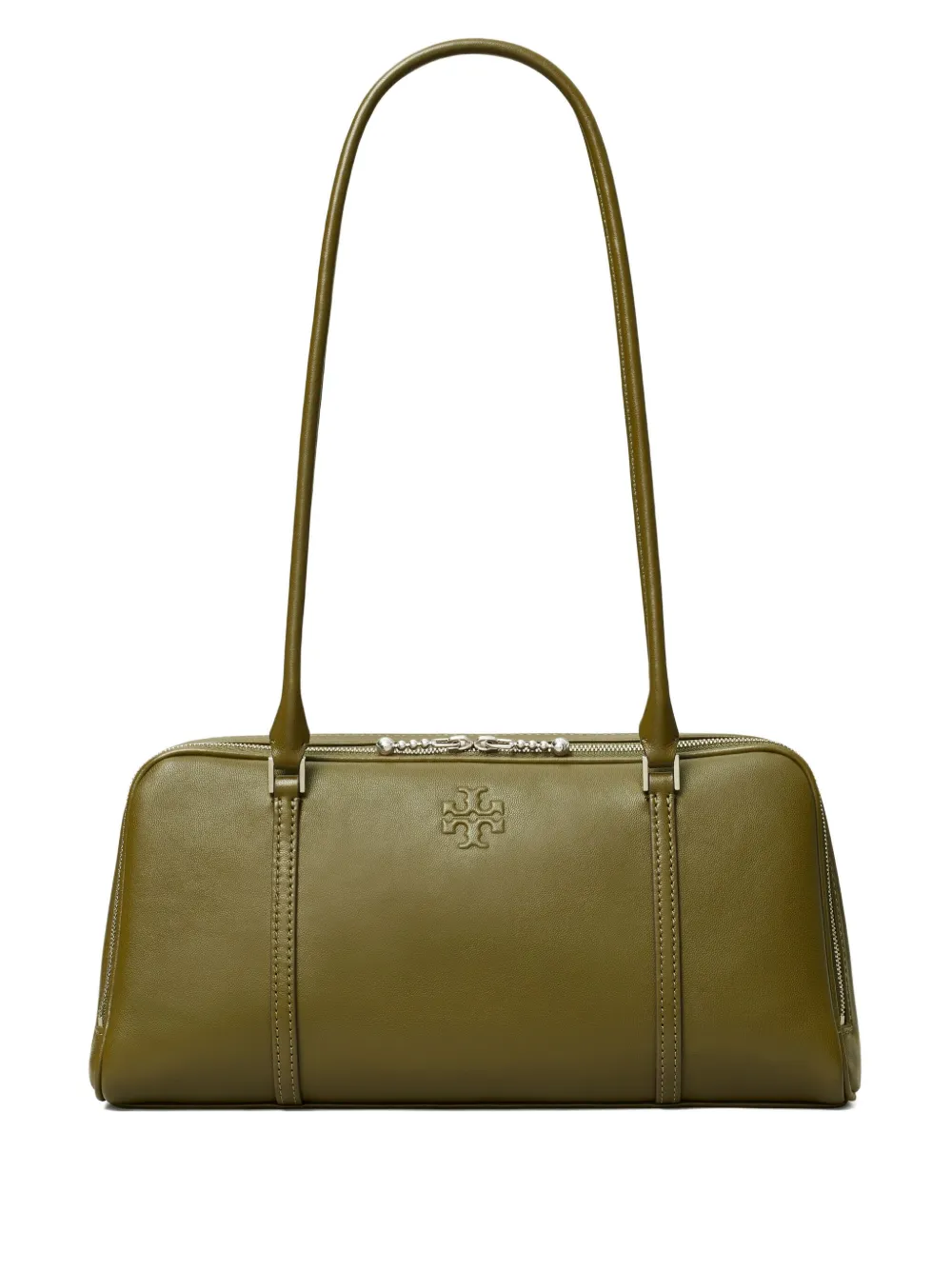 Tory Burch Small Marshmallow Leather Zip-top Bag In Green
