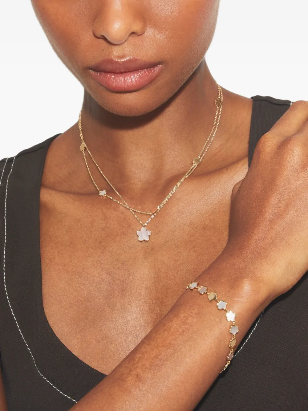 Tory Burch Kira flower-embellished layered necklace - Goud