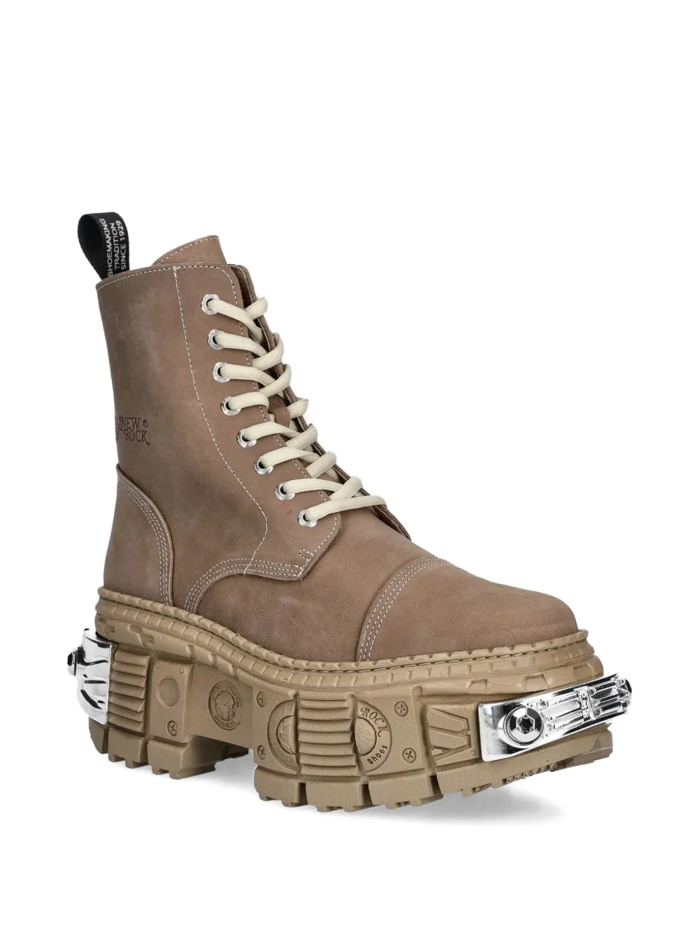 New Rock 100mm Lace-up Platform Combat Boots In Neutral