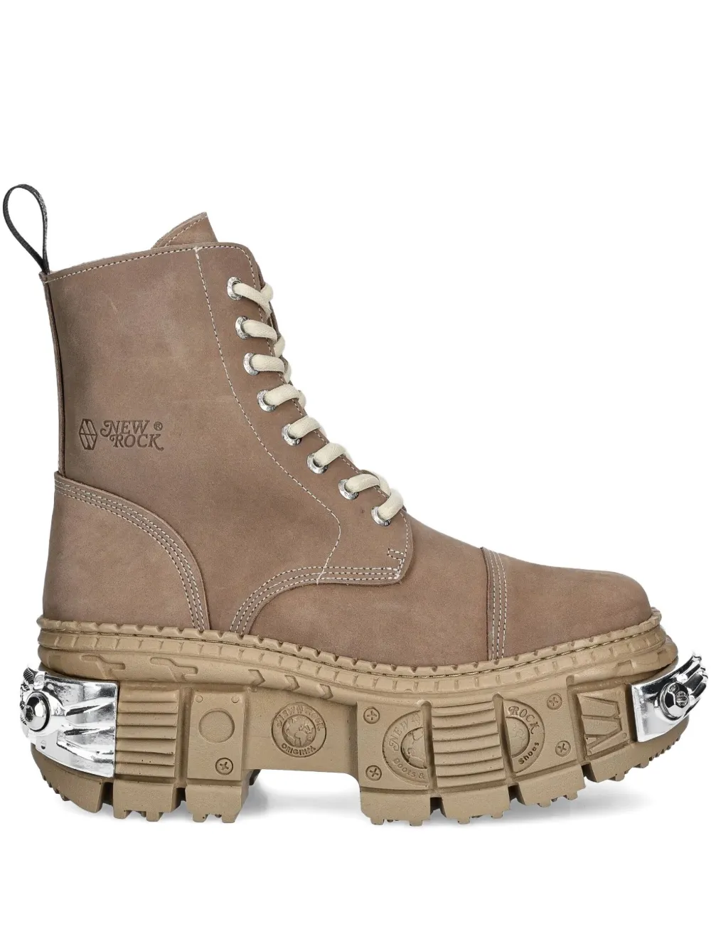 New Rock 100mm Lace-up Platform Combat Boots In Neutral