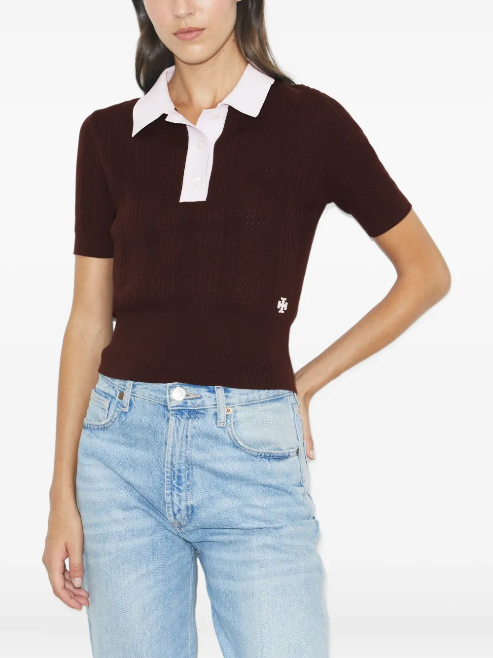 Tory Burch Pointelle polotrui Bruin