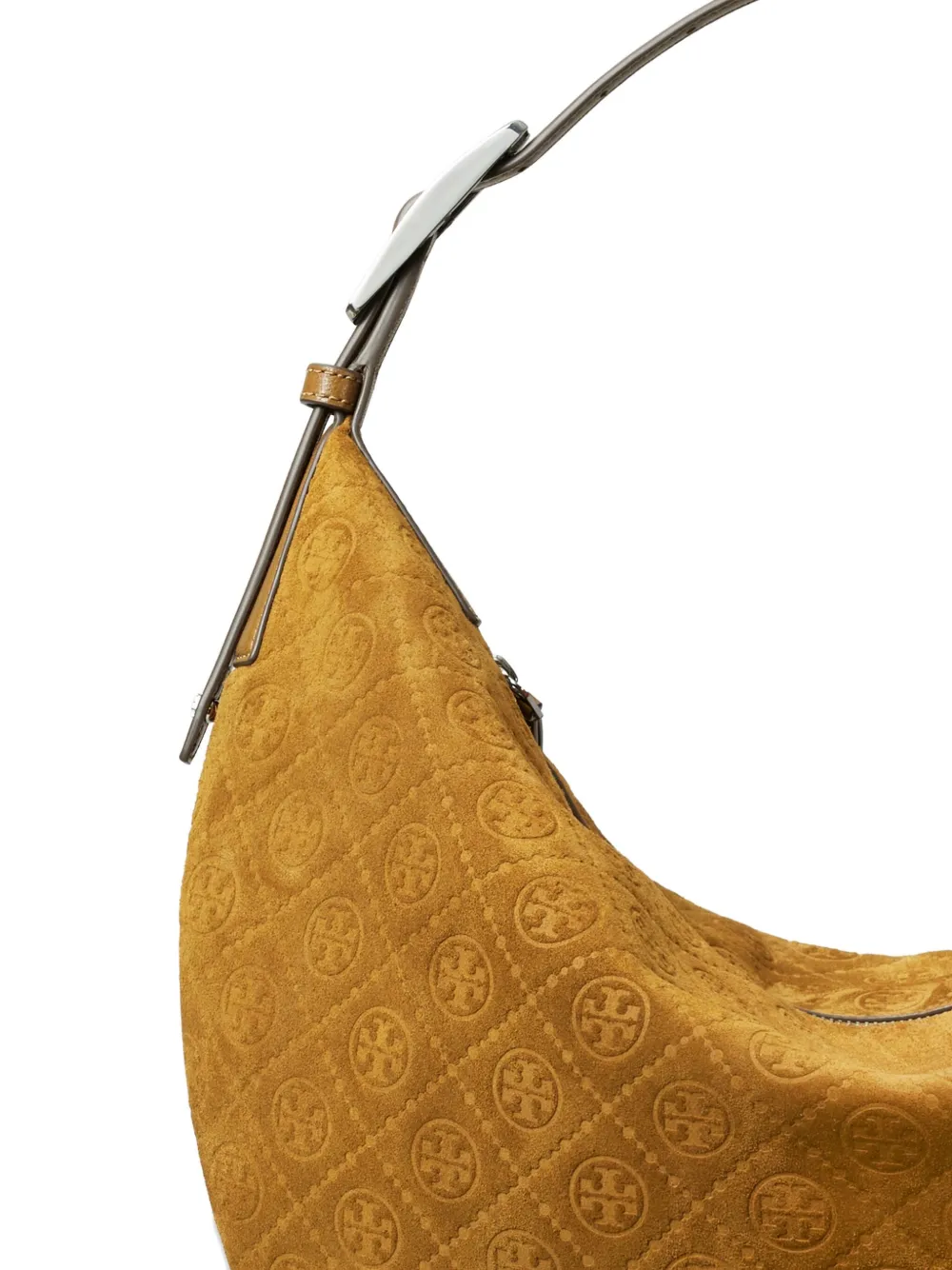 Tory Burch Balloon suède schoudertas met monogram Bruin