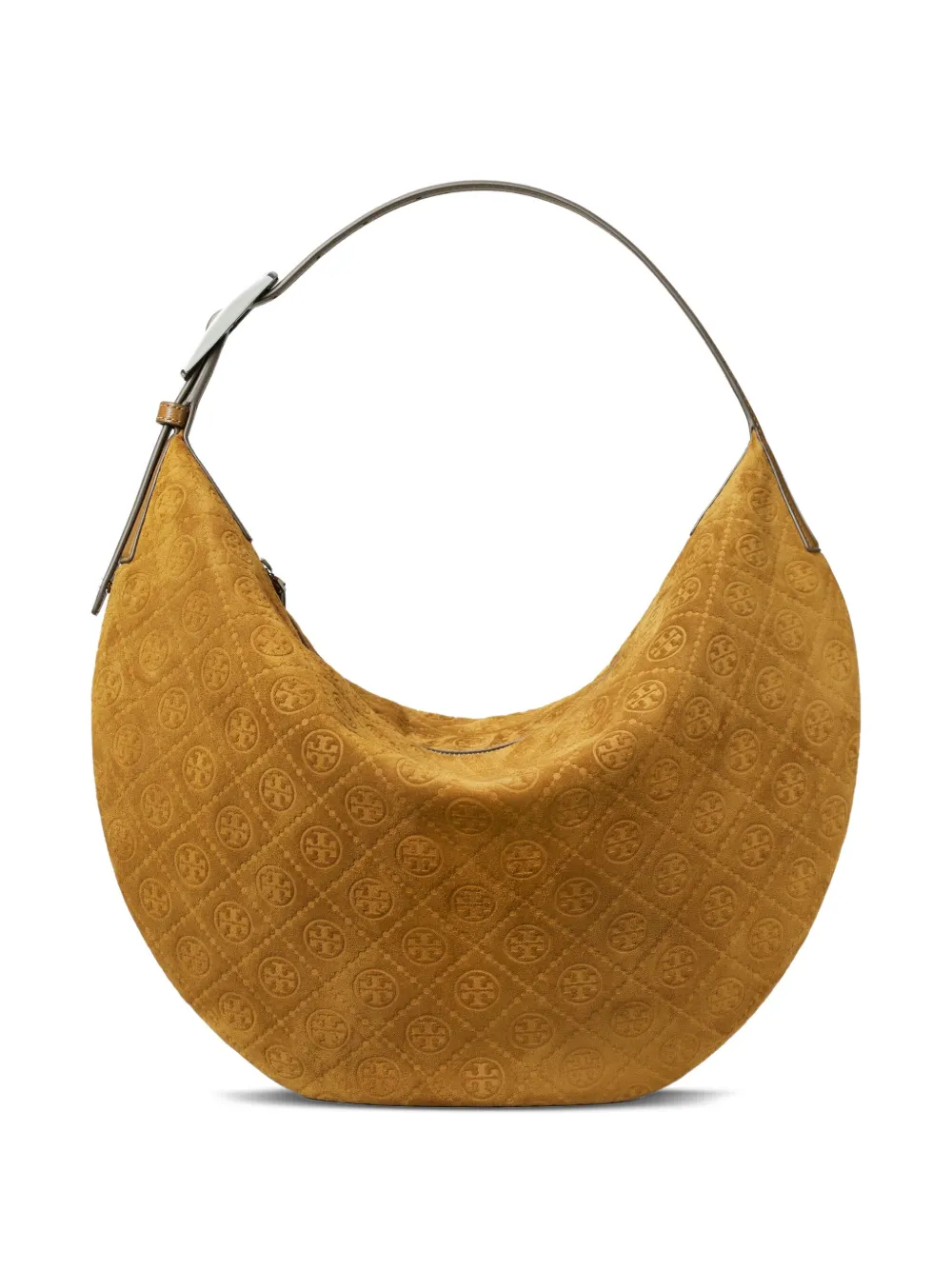 Tory Burch Balloon suède schoudertas met monogram Bruin