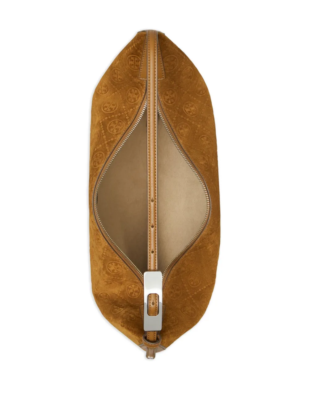 Tory Burch Balloon suède schoudertas met monogram Bruin
