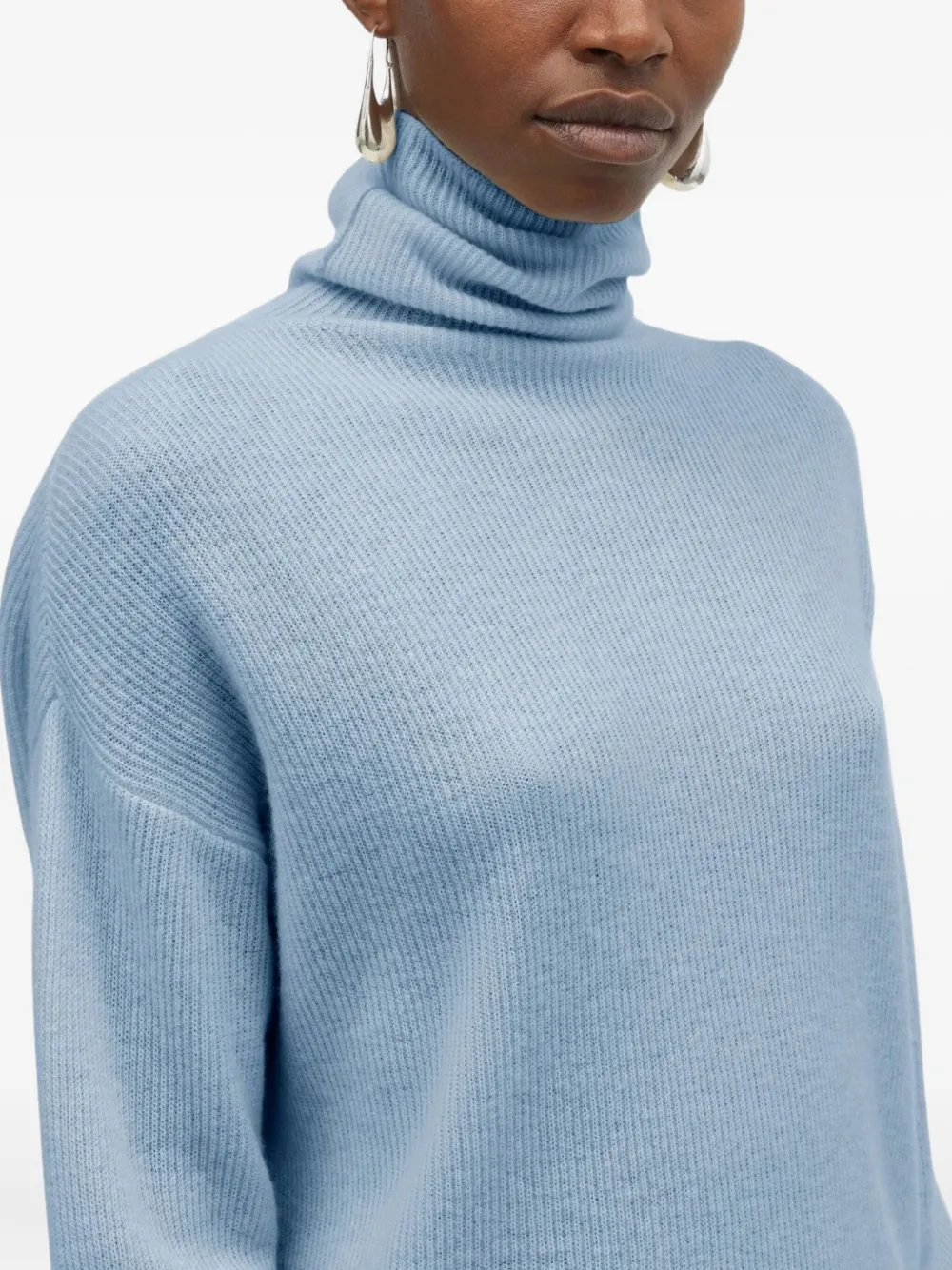 Mark Kenly Domino Tan Krystal Ribbed Turtleneck Cashmere Sweater In Blue