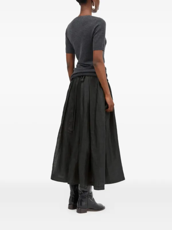 Mark Kenly Domino Tan Nova Light Ramie Pleated Wrap Midi Skirt - Black