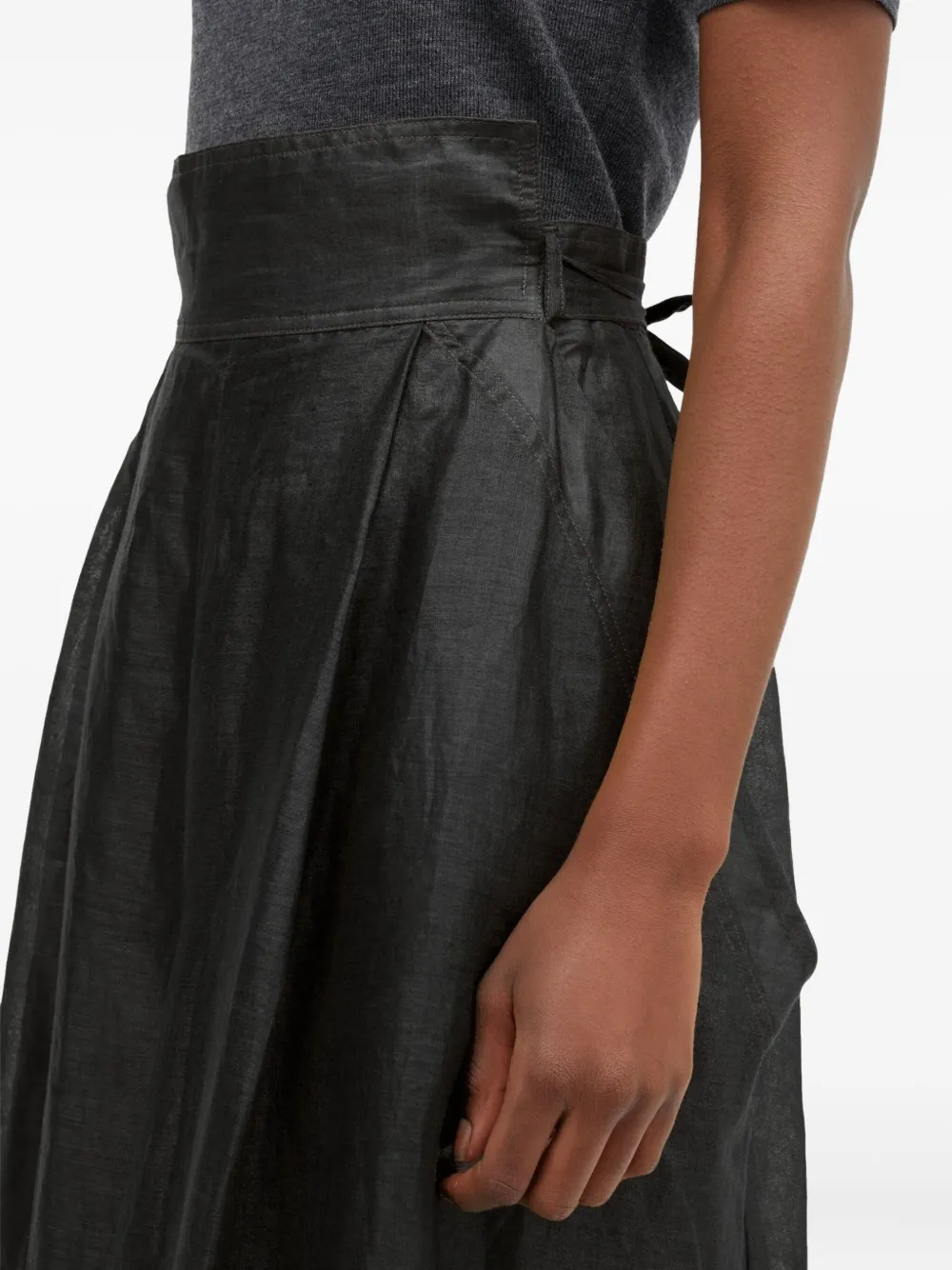 MARK KENLY DOMINO TAN Nova Light Ramie geplooide midi-wikkelrok Zwart