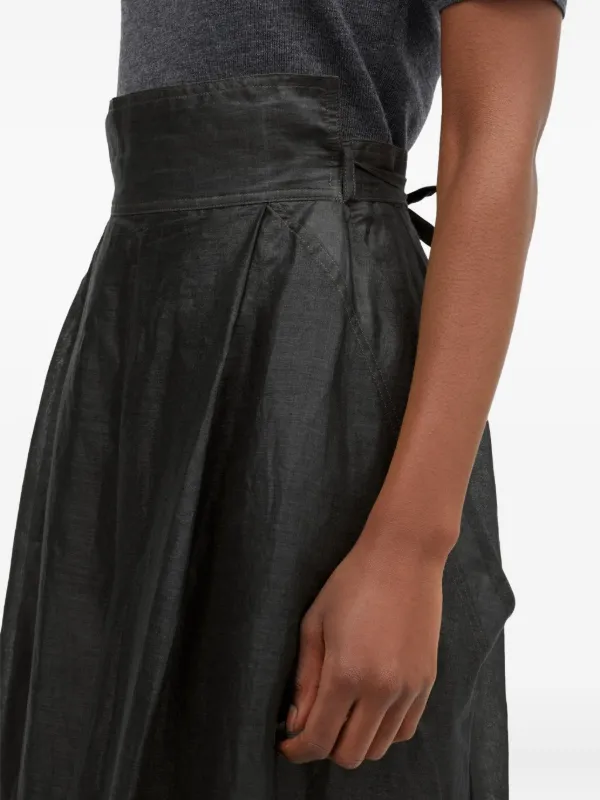Mark Kenly Domino Tan Nova Light Ramie Pleated Wrap Midi Skirt - Black