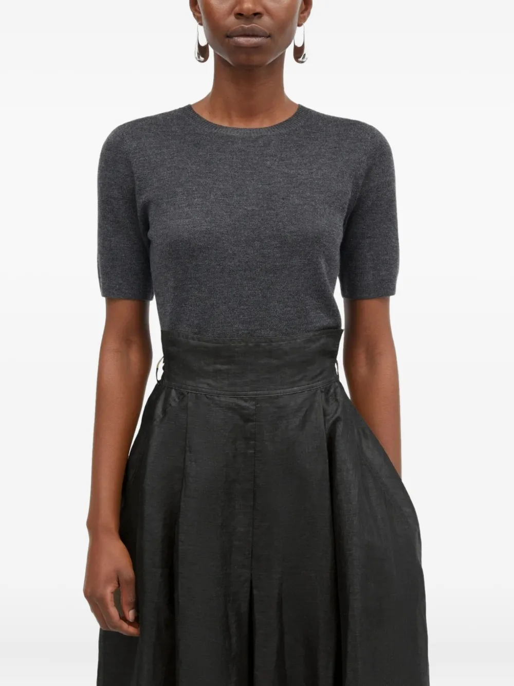 Mark Kenly Domino Tan Nova Light Ramie Pleated Wrap Midi Skirt In Black