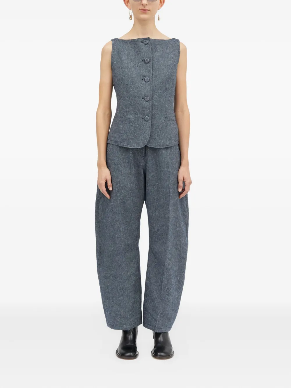 MARK KENLY DOMINO TAN Pella broek met wijde pijpen met knoopsluiting - Blauw