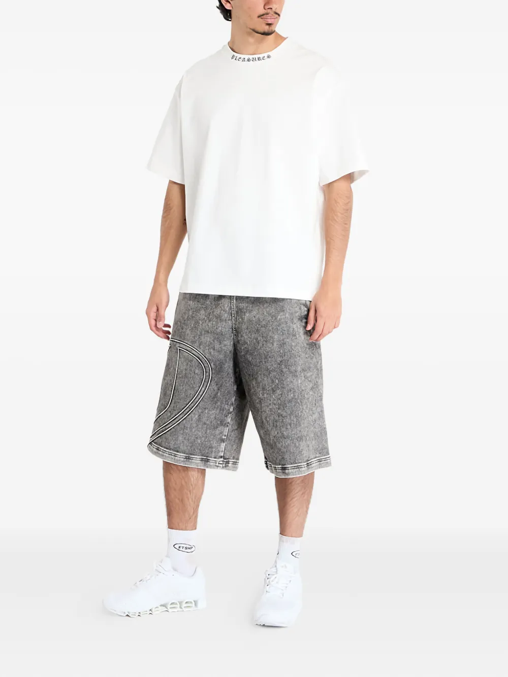 Pleasures logo-neck T-shirt - Wit