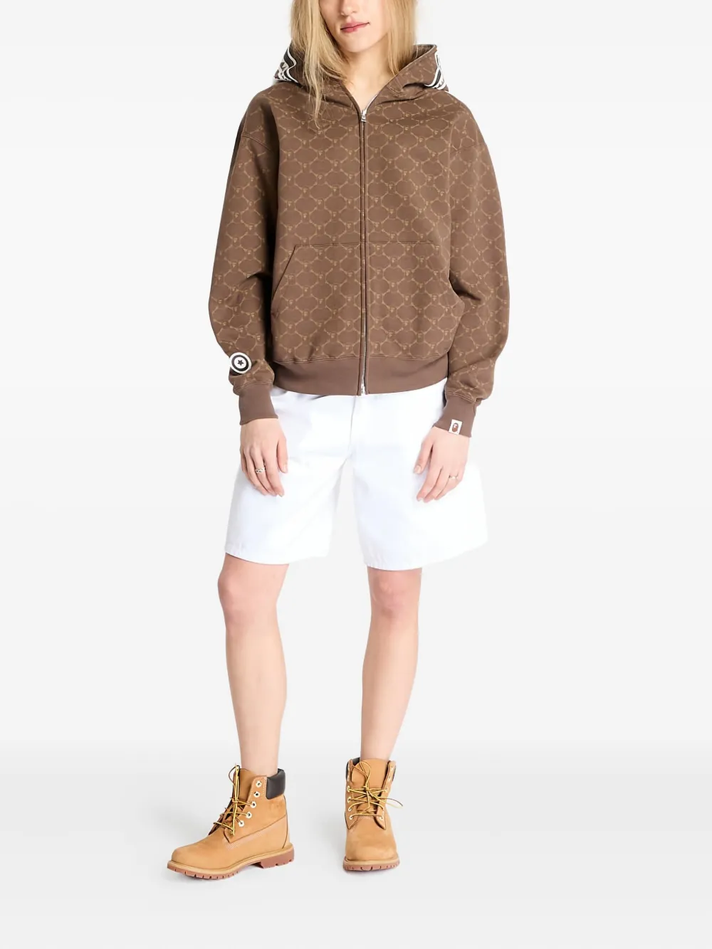 A BATHING APE Hoodie met monogram Bruin