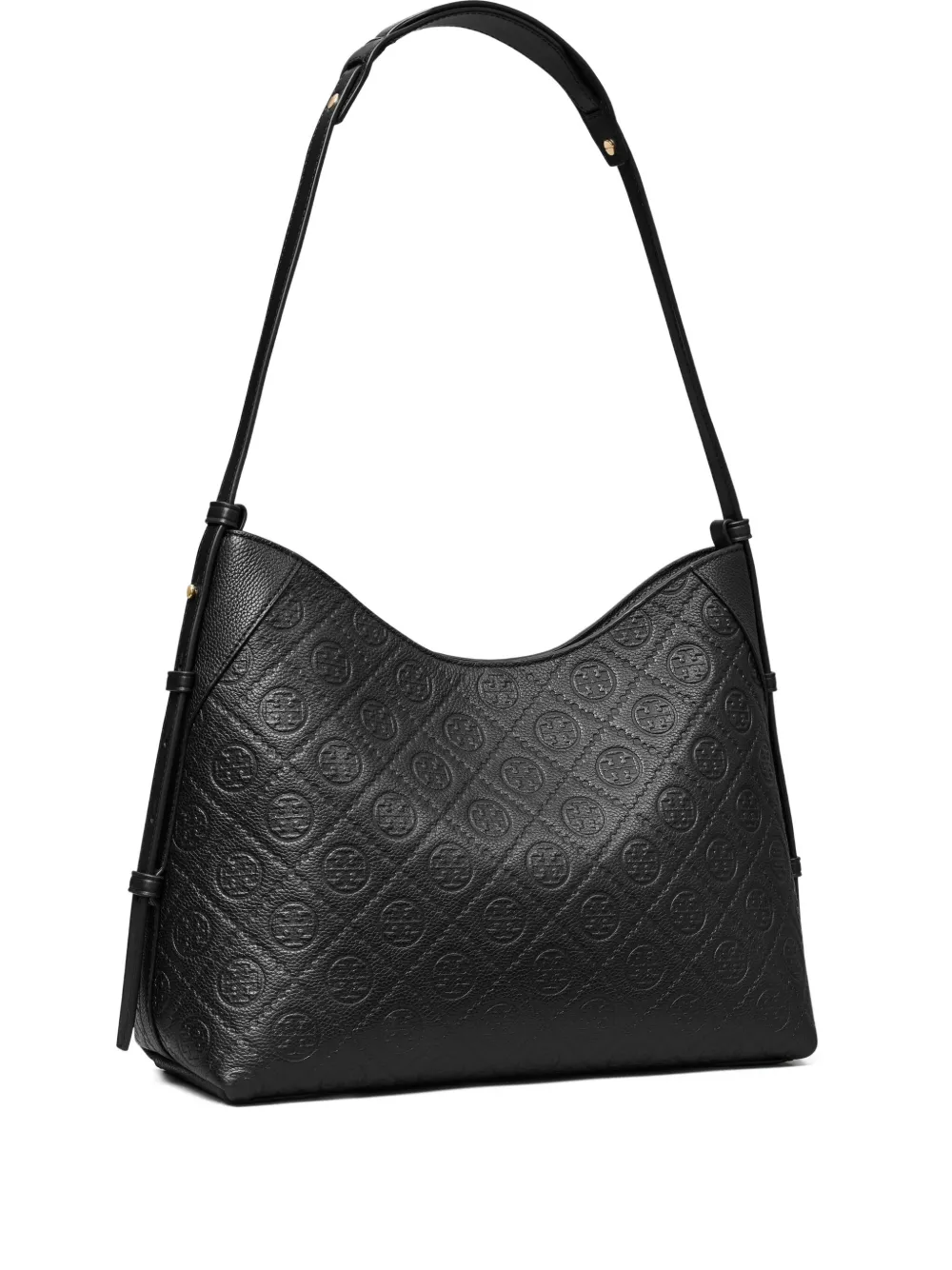 Tory Burch T Monogram Pebble-leather Shoulder Bag In Black