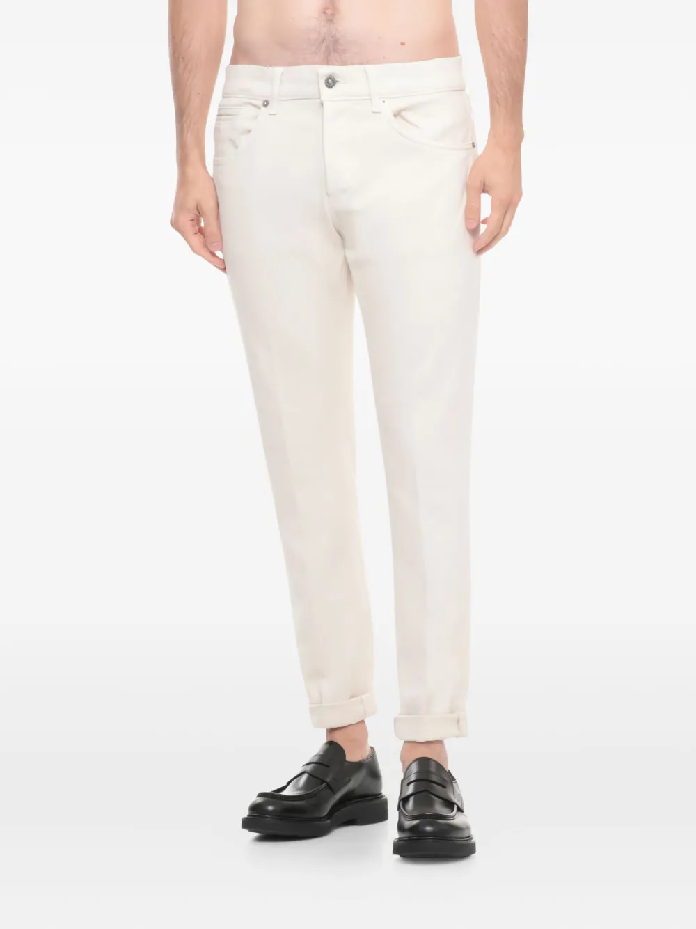 Dondup Straight Trousers With Rolled Cuffs And Pockets In Neutral