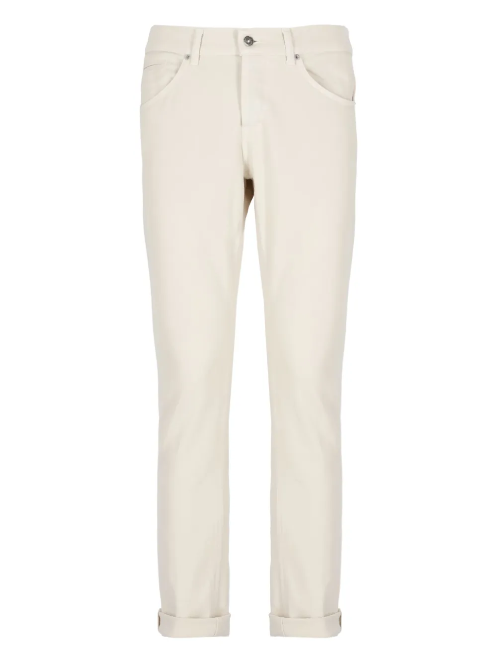 Dondup Straight Trousers With Rolled Cuffs And Pockets In Neutral