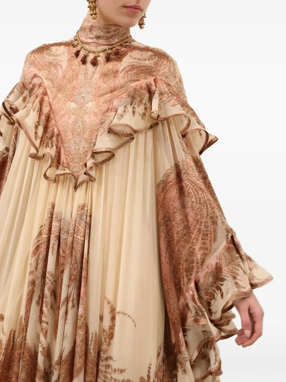 ZIMMERMANN Burnout maxi-jurk met paisley-print en ruches Beige