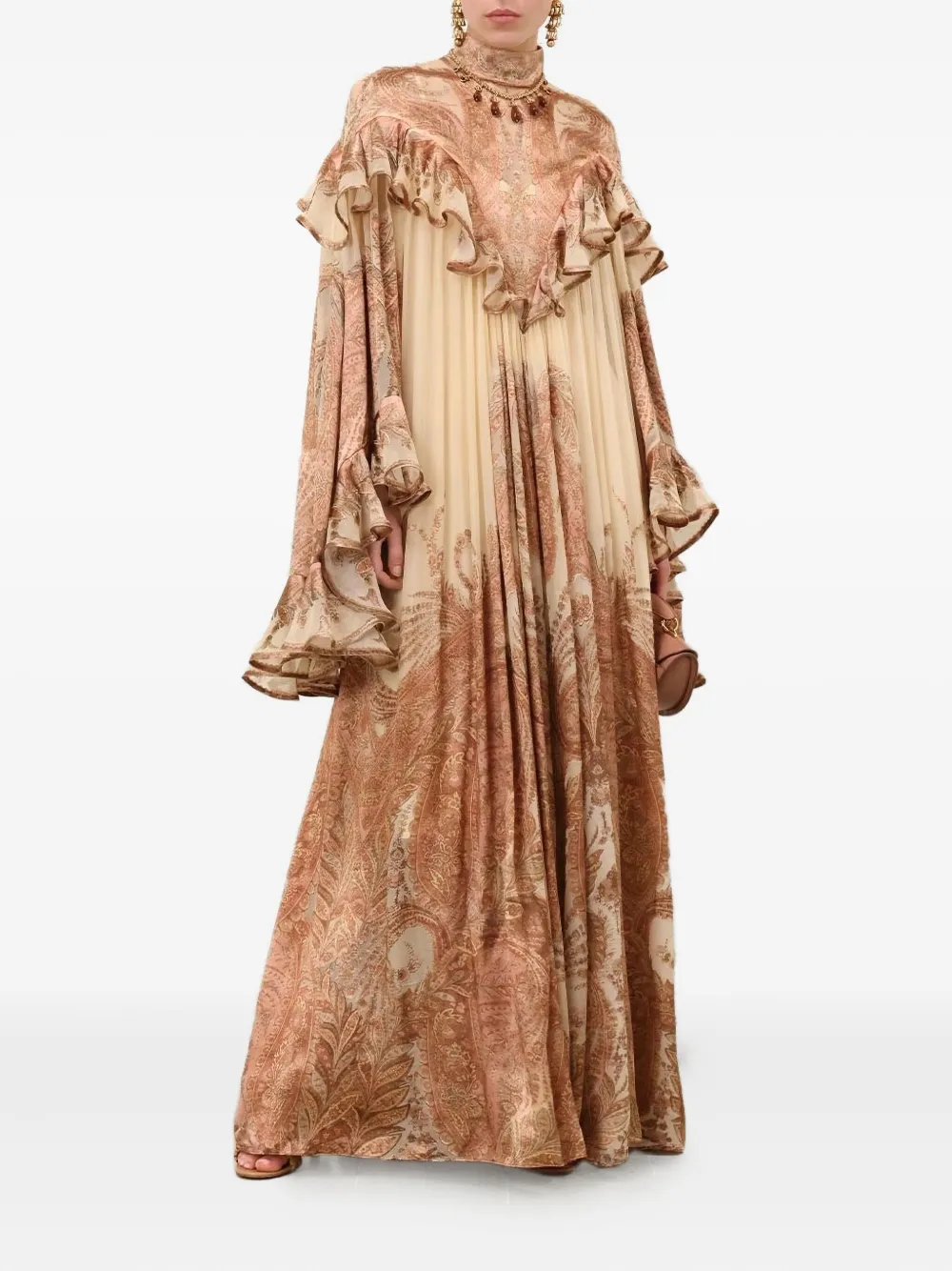 ZIMMERMANN Burnout ruffled paisley-print maxi dress - Beige