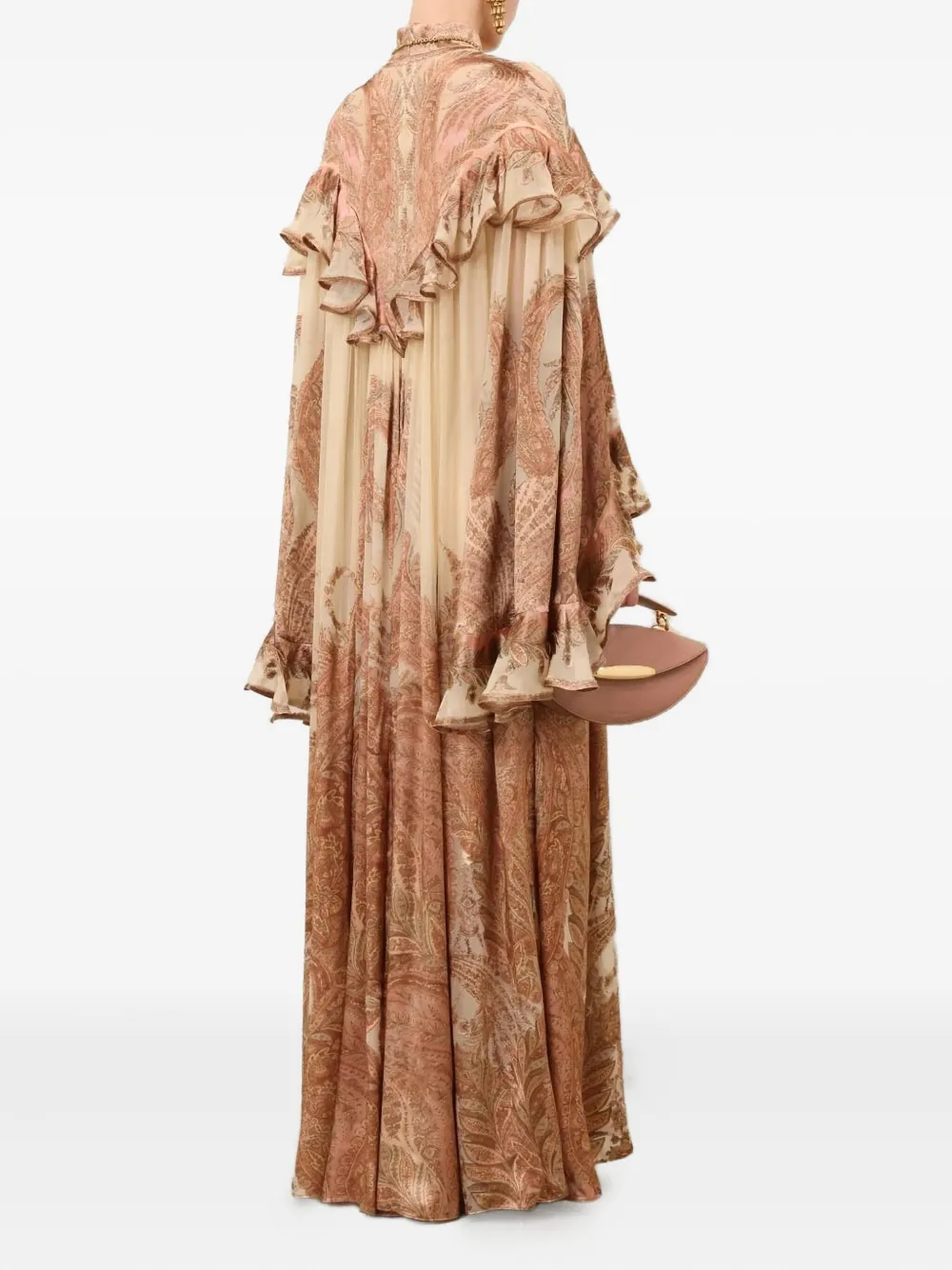 ZIMMERMANN Burnout maxi-jurk met paisley-print en ruches Beige